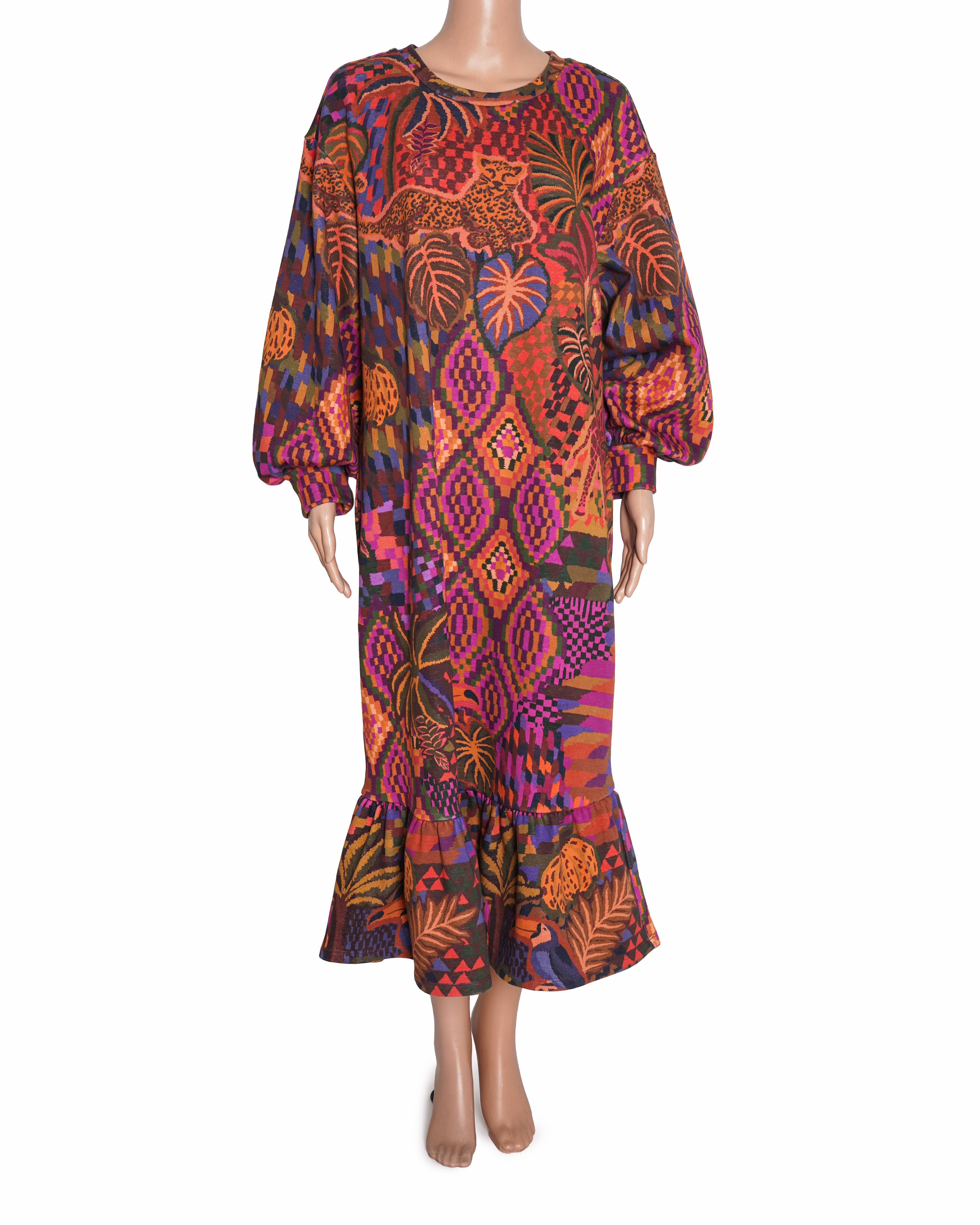 Farm Rio Jungle Animals Tapestry Sweatshirt Dress