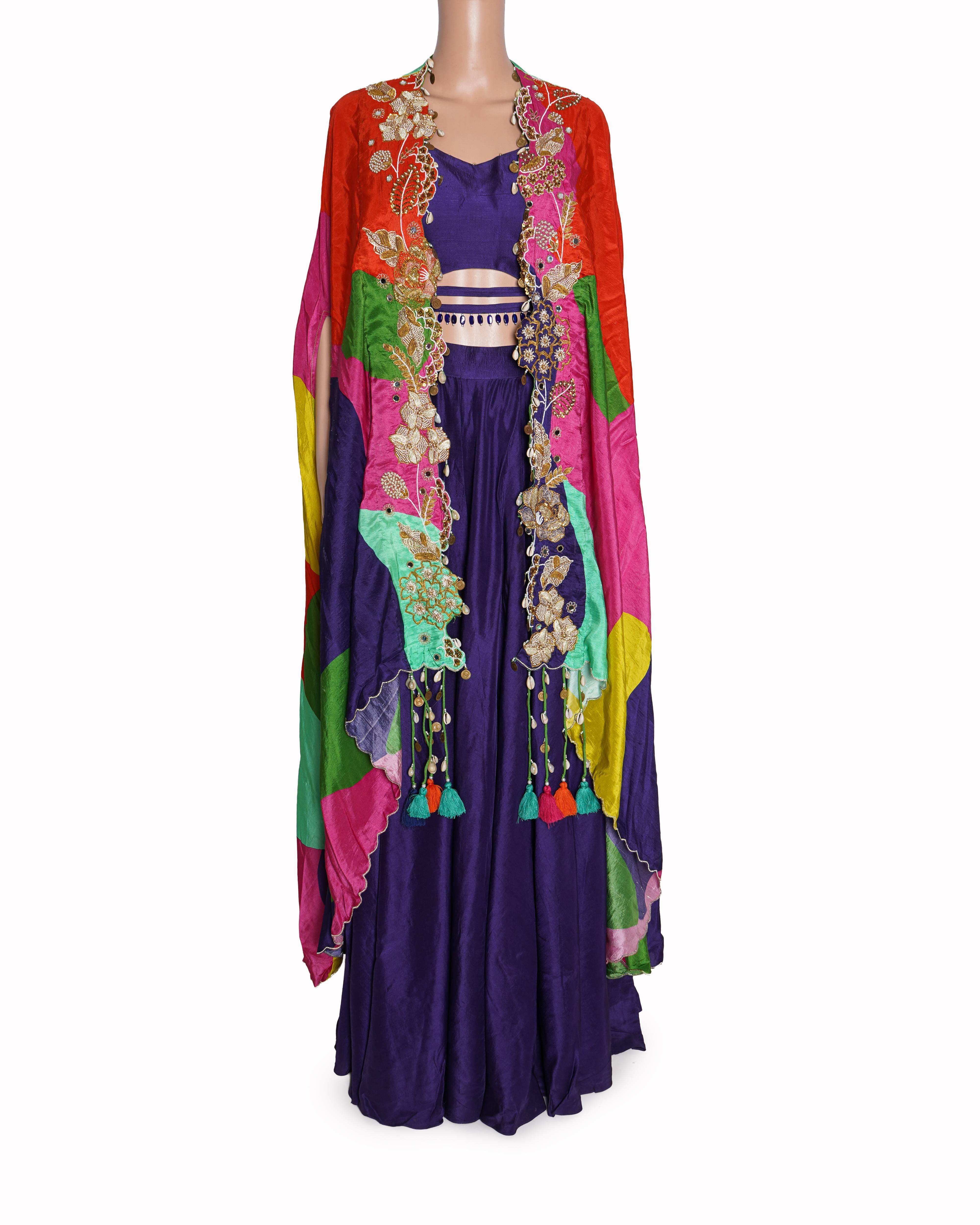 Gazal Gupta Royal Purple Flared Palazzo & Multi-Color Jacket Set