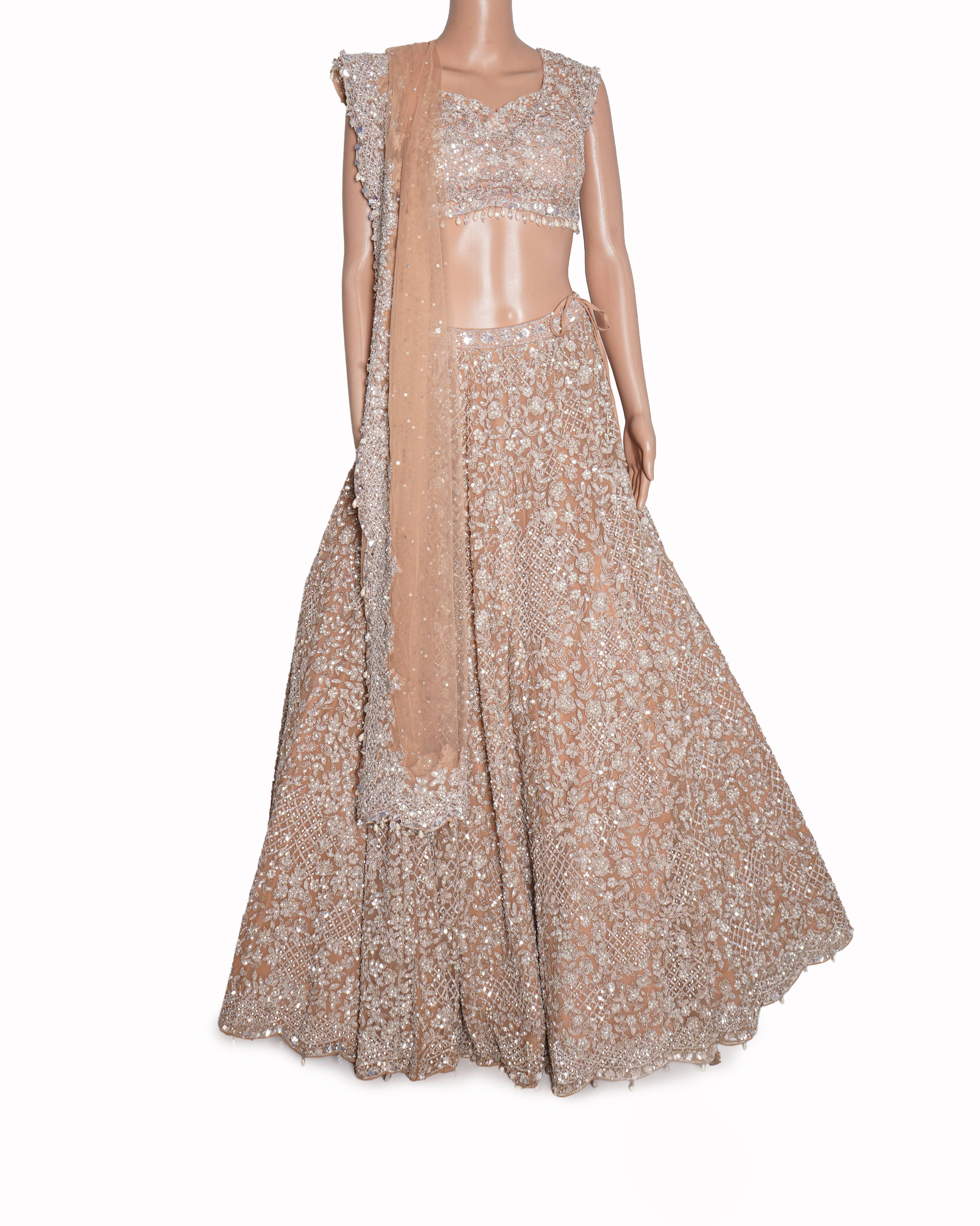 Seema Gujral Champagne Sequin Lehenga Set of 3