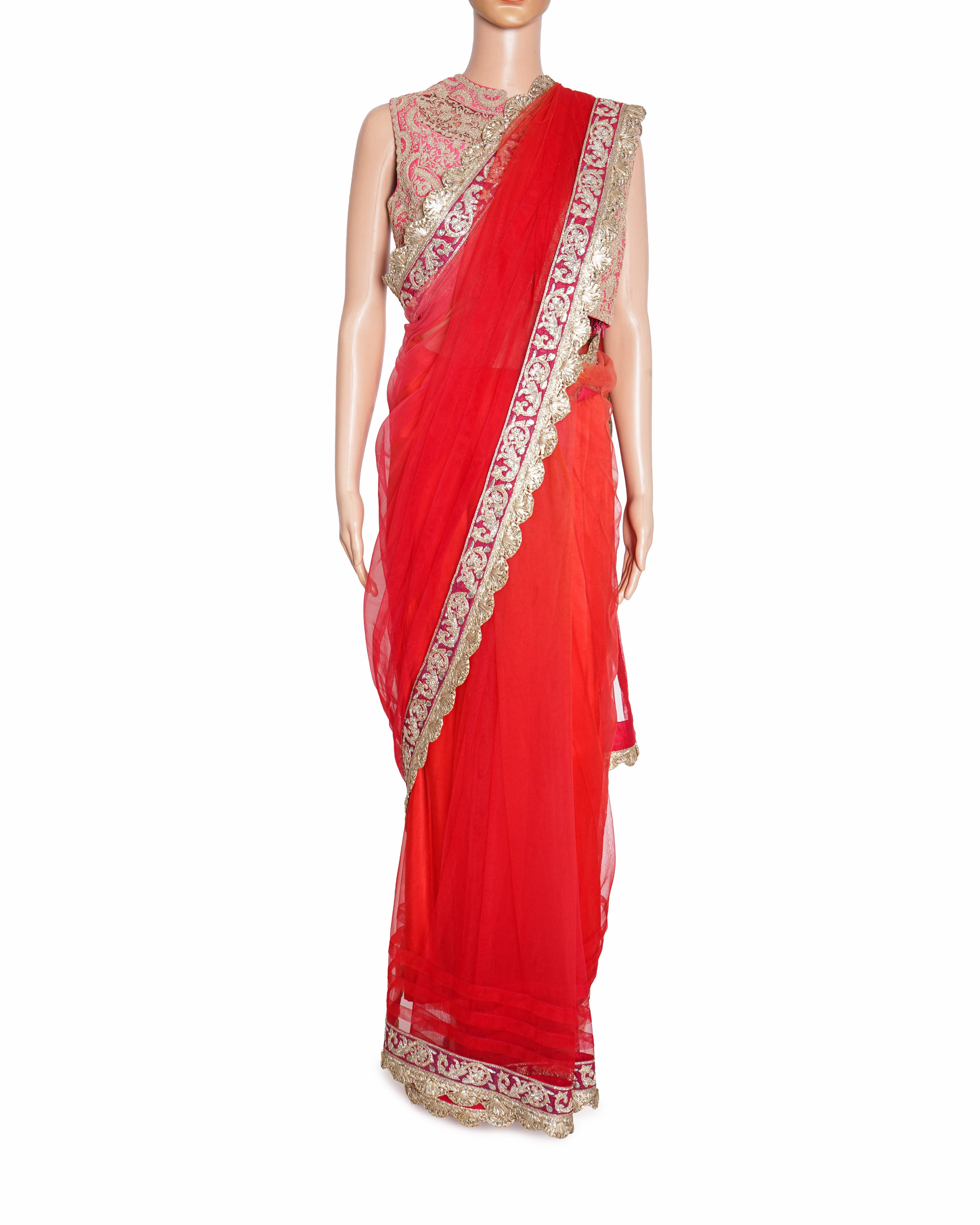 Manish Malhotra Bordered Saree In Red