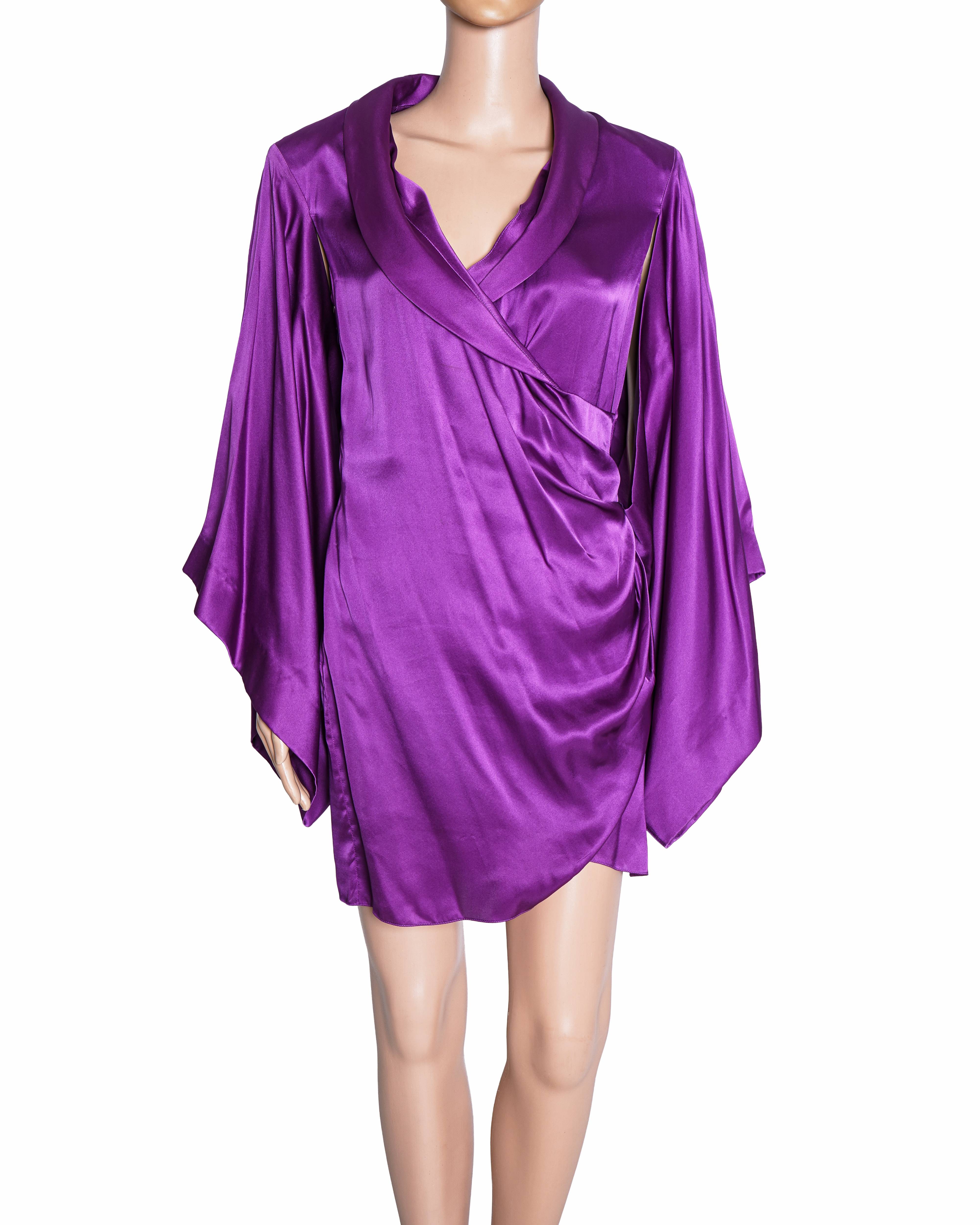 Redemption Drape Asymmetric Dress In Purple With Kimono Sleeves