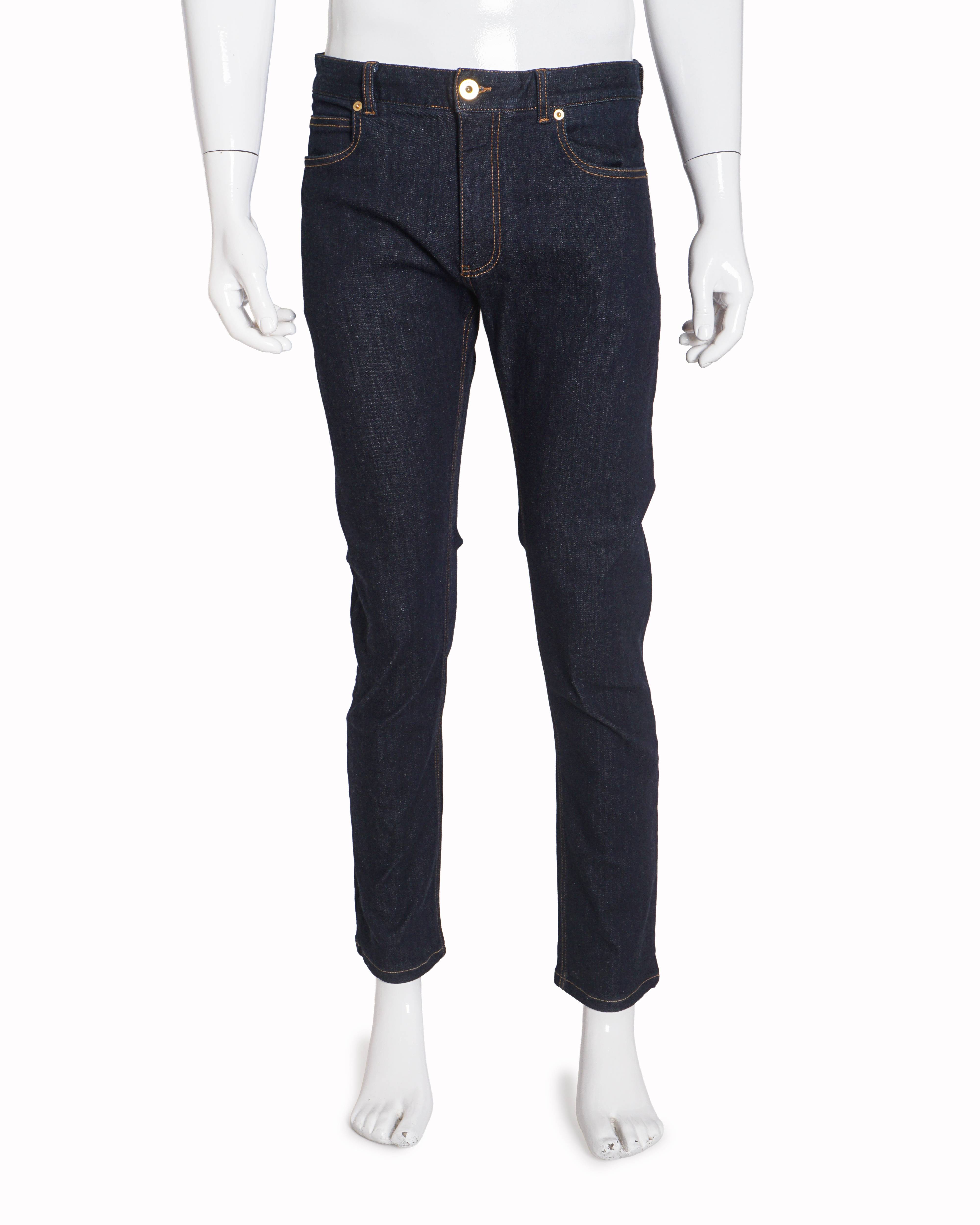 Versace Men's Dark Indigo Gold Button Slim-Fit Jeans