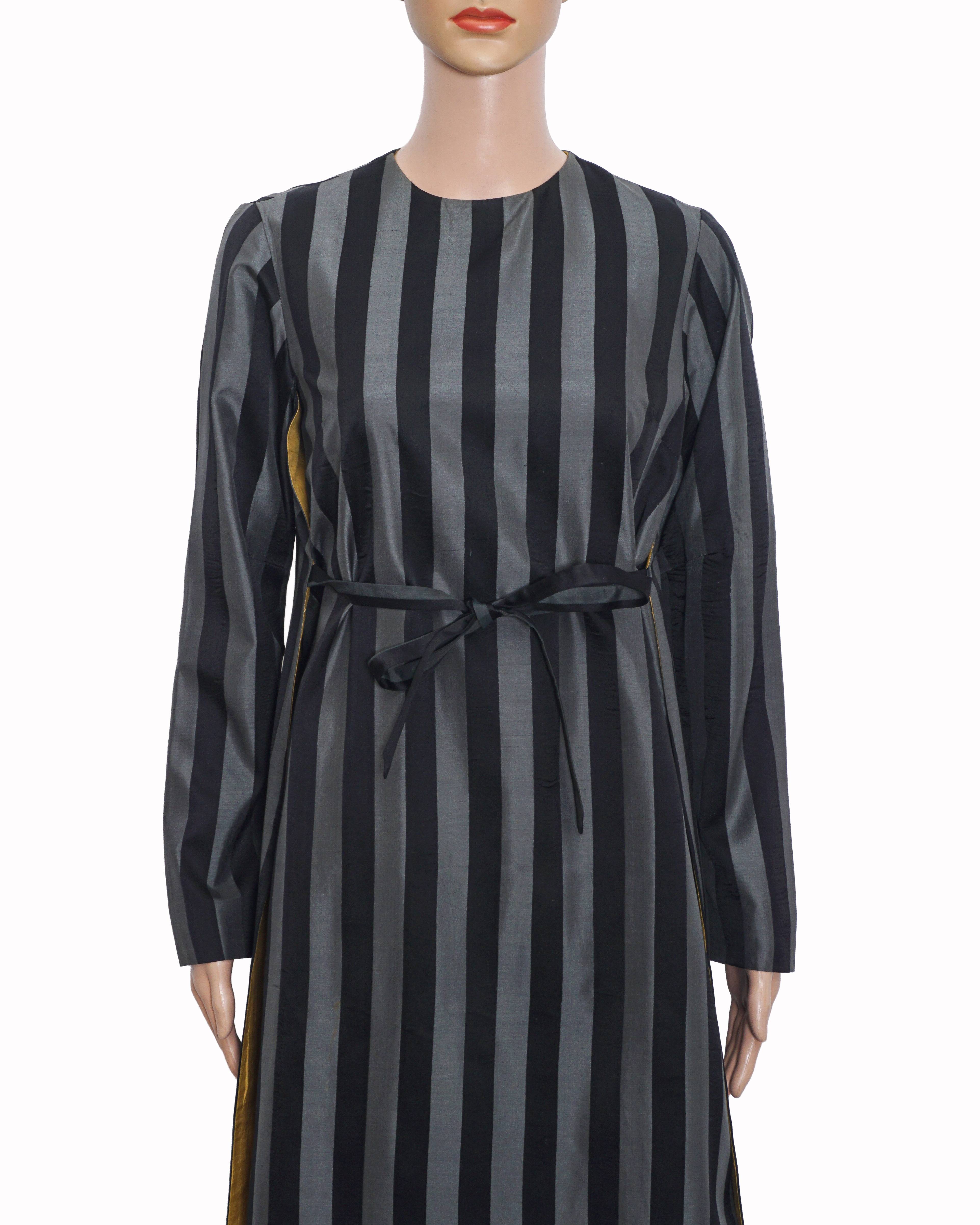 Raw Mango by Sanjay Garg Grey & Black Striped Silk Tunic Set