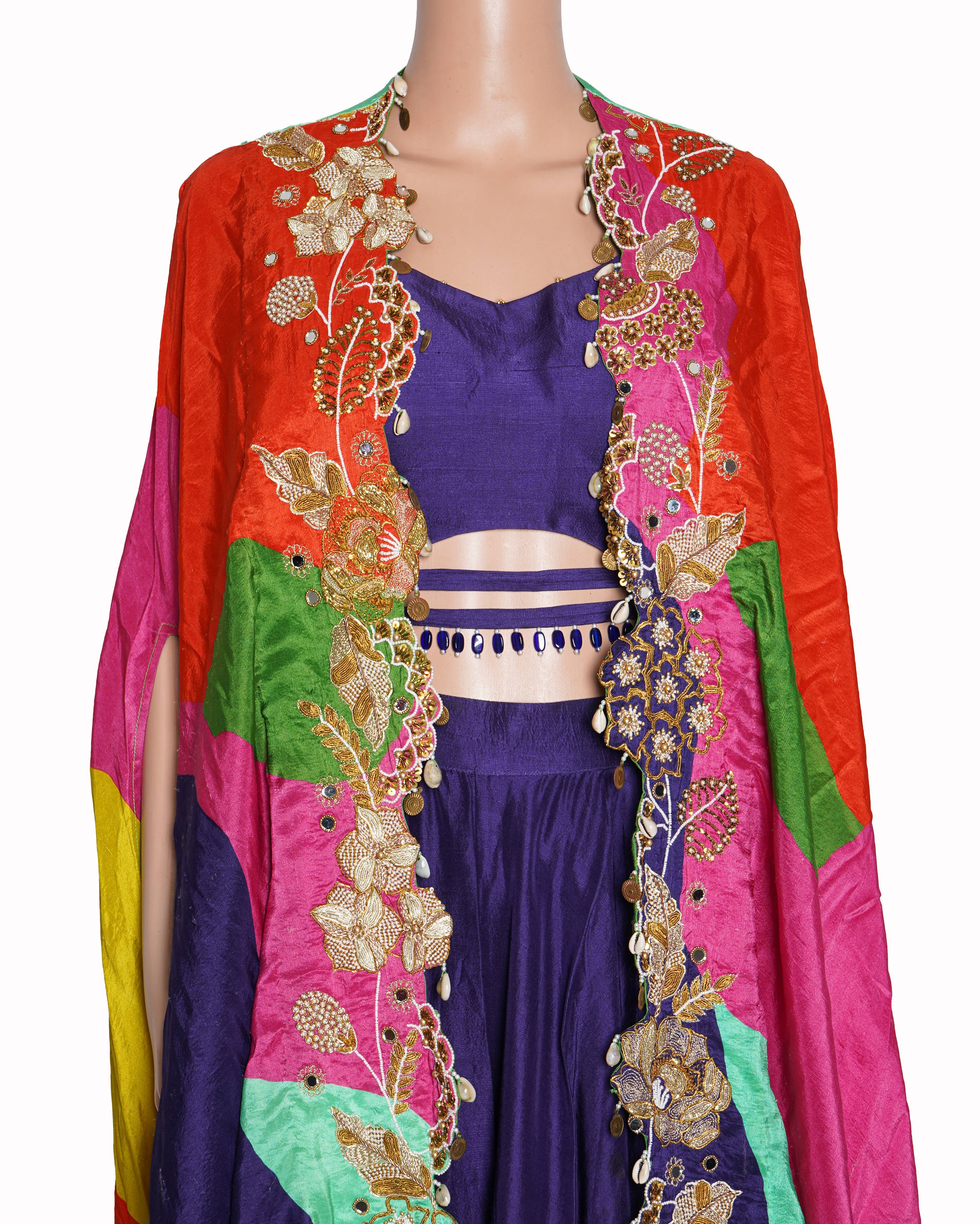Gazal Gupta Royal Purple Flared Palazzo & Multi-Color Jacket Set