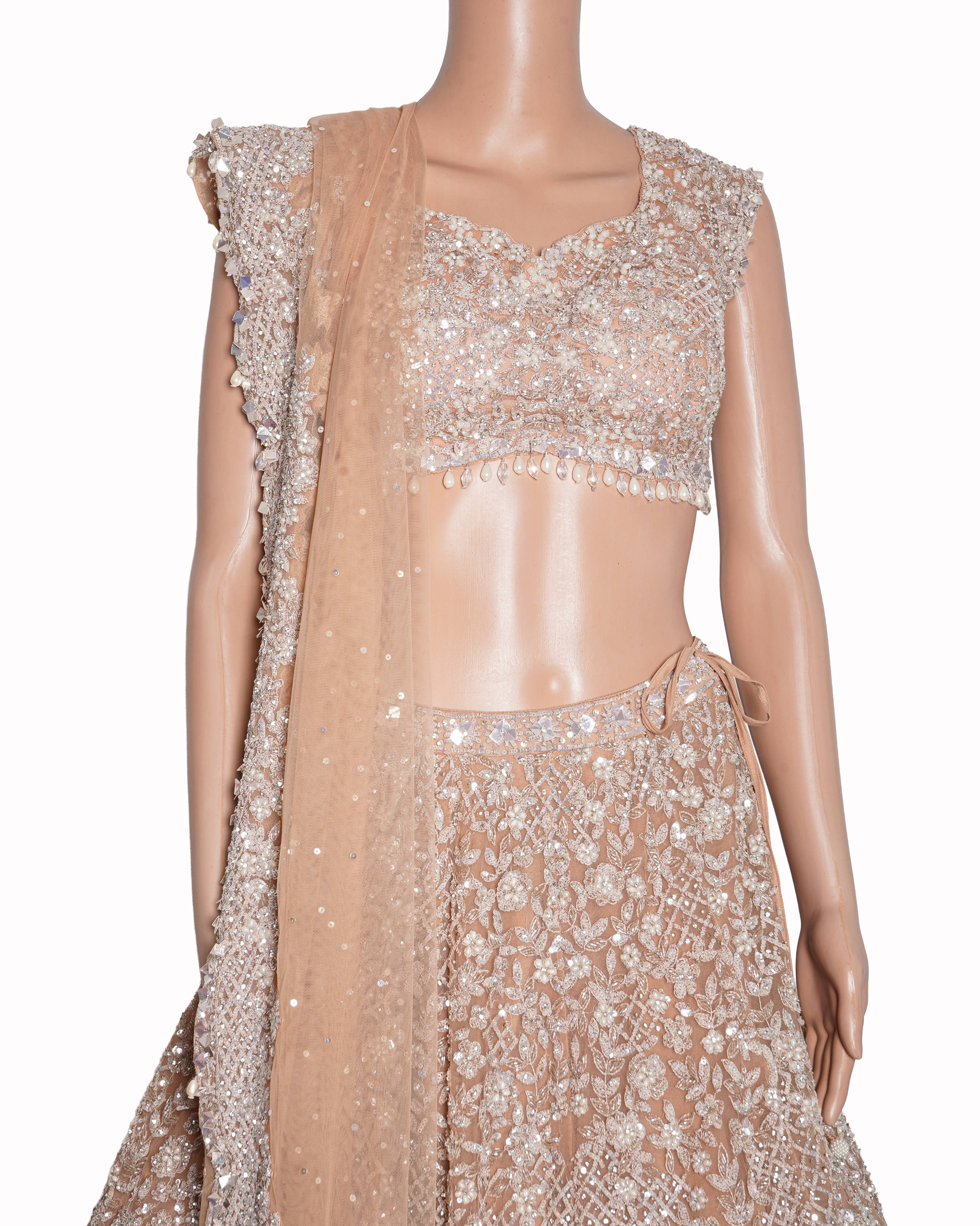 Seema Gujral Champagne Sequin Lehenga Set of 3