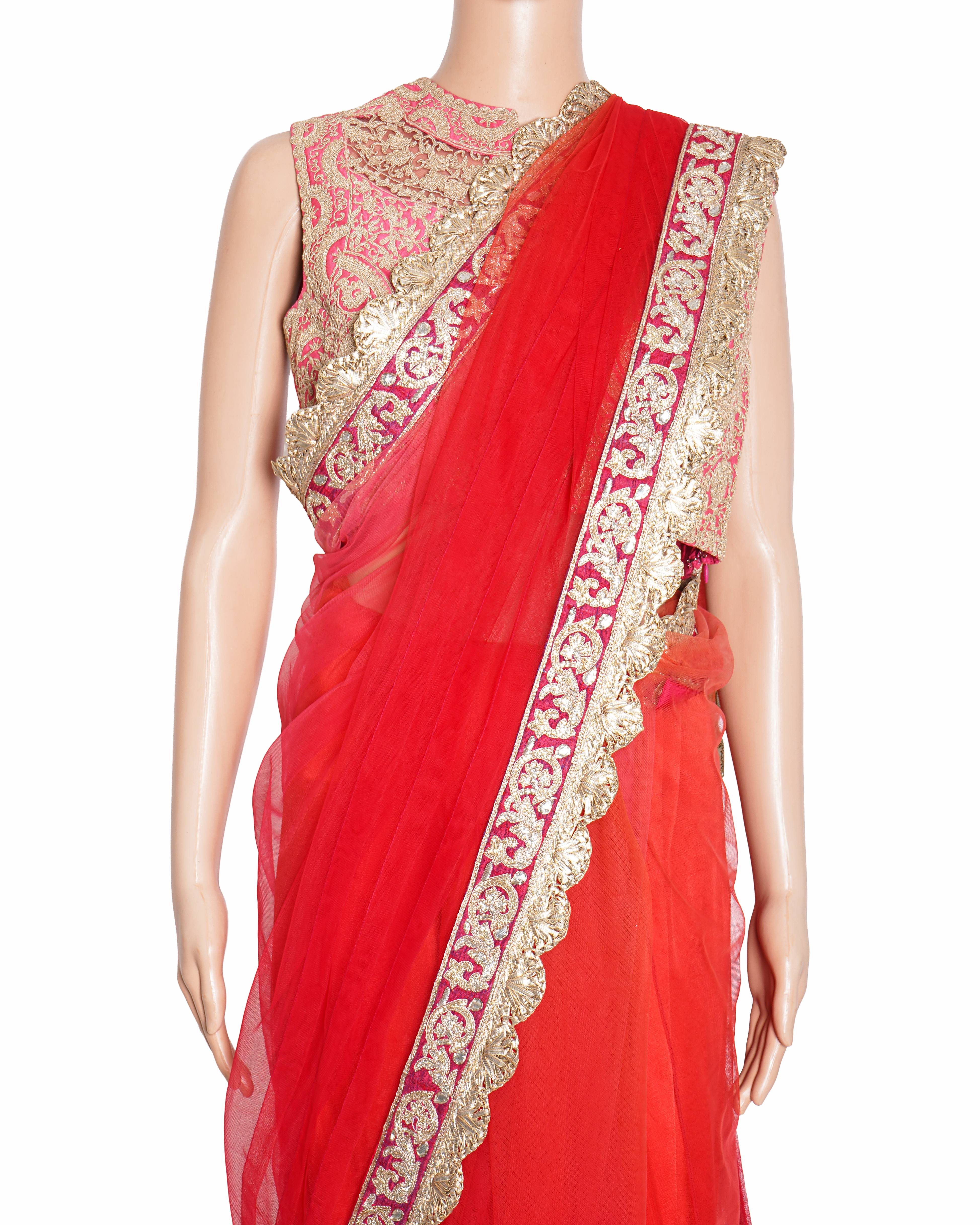 Manish Malhotra Bordered Saree In Red