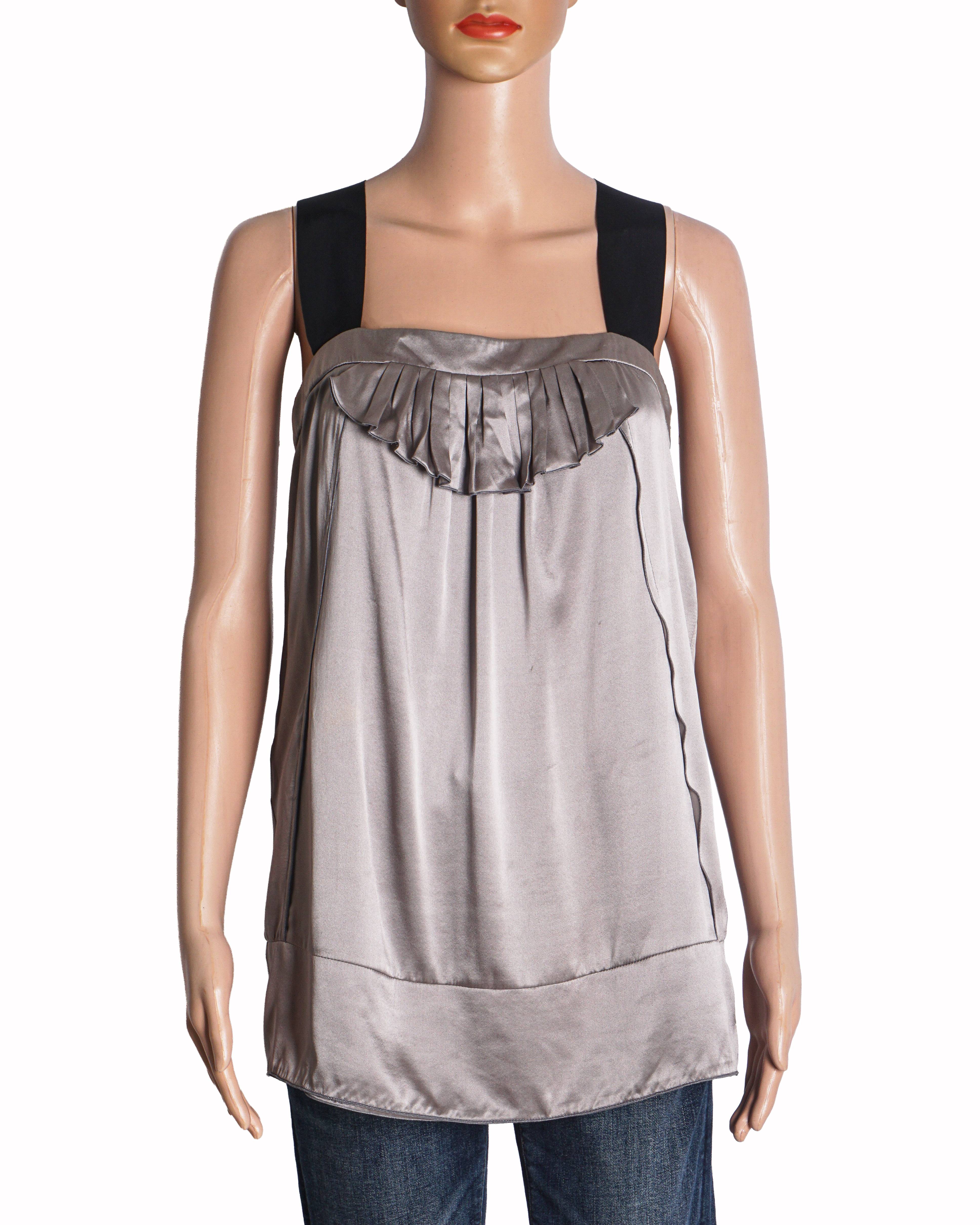 Miu Miu Silver Silk Ruffled Top