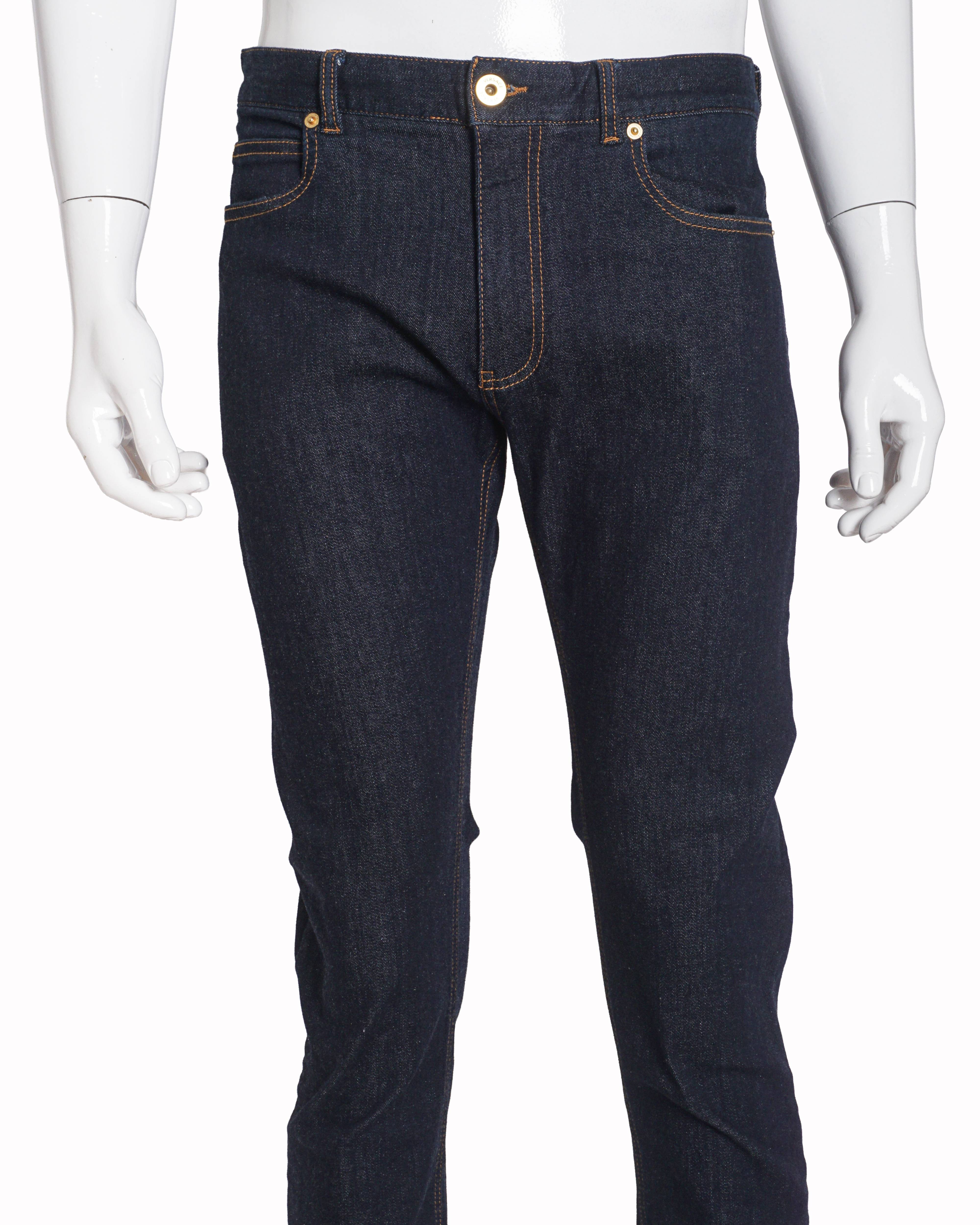 Versace Men's Dark Indigo Gold Button Slim-Fit Jeans