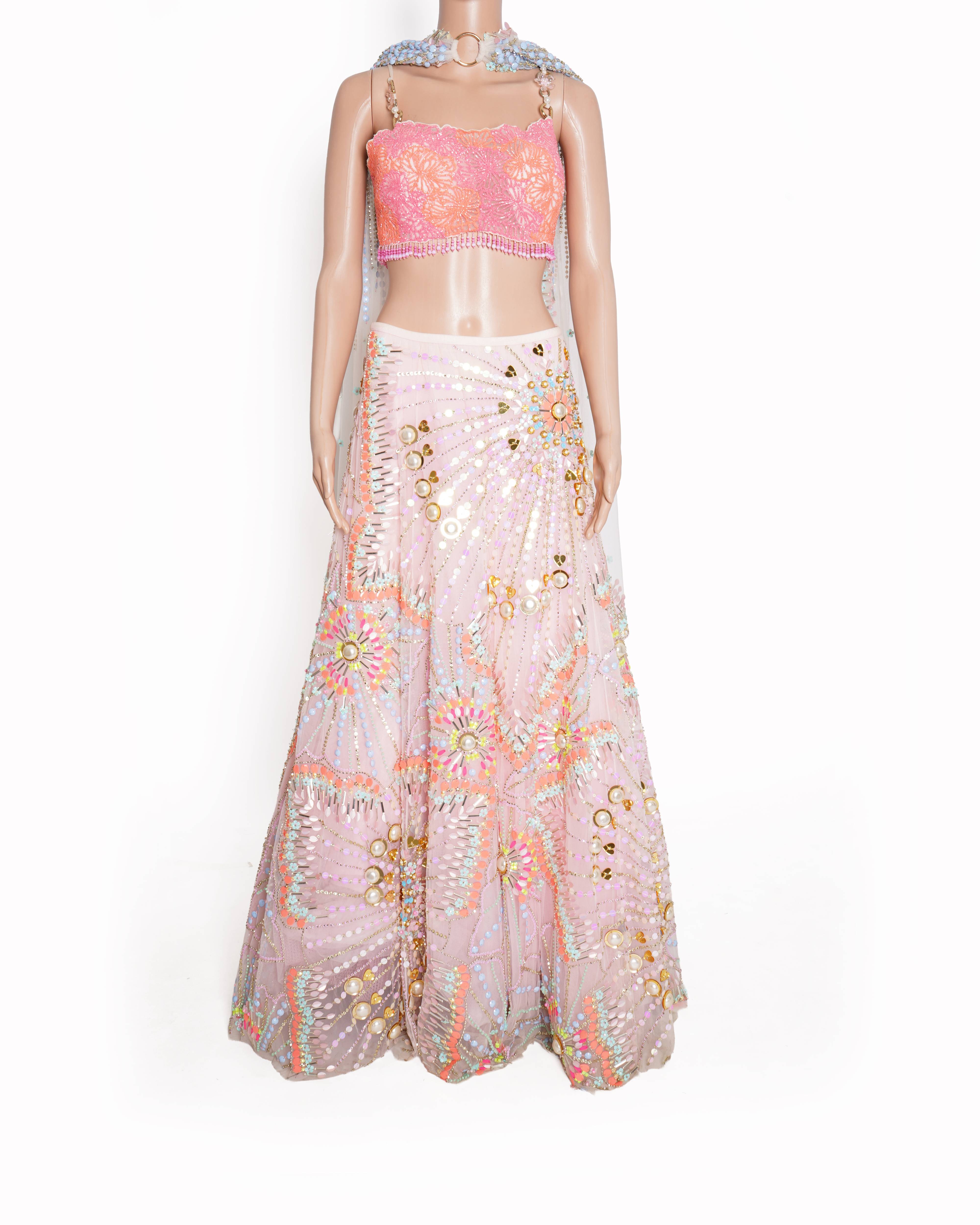 Papa Don't Preach By Shubhika Pink & Ivory Embellished Lehenga Set