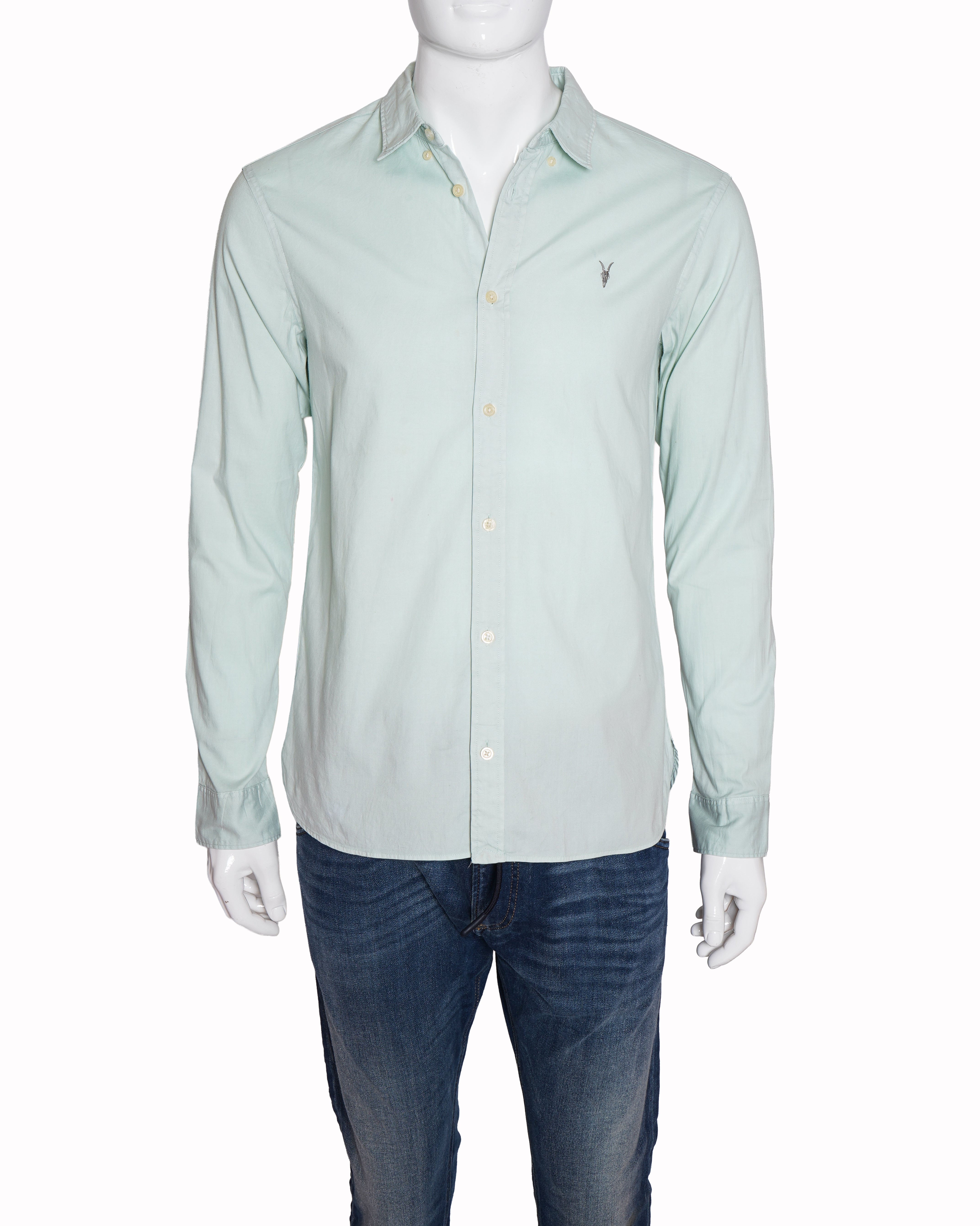 AllSaints Light Blue Long-Sleeve Cotton Ramskull Shirt