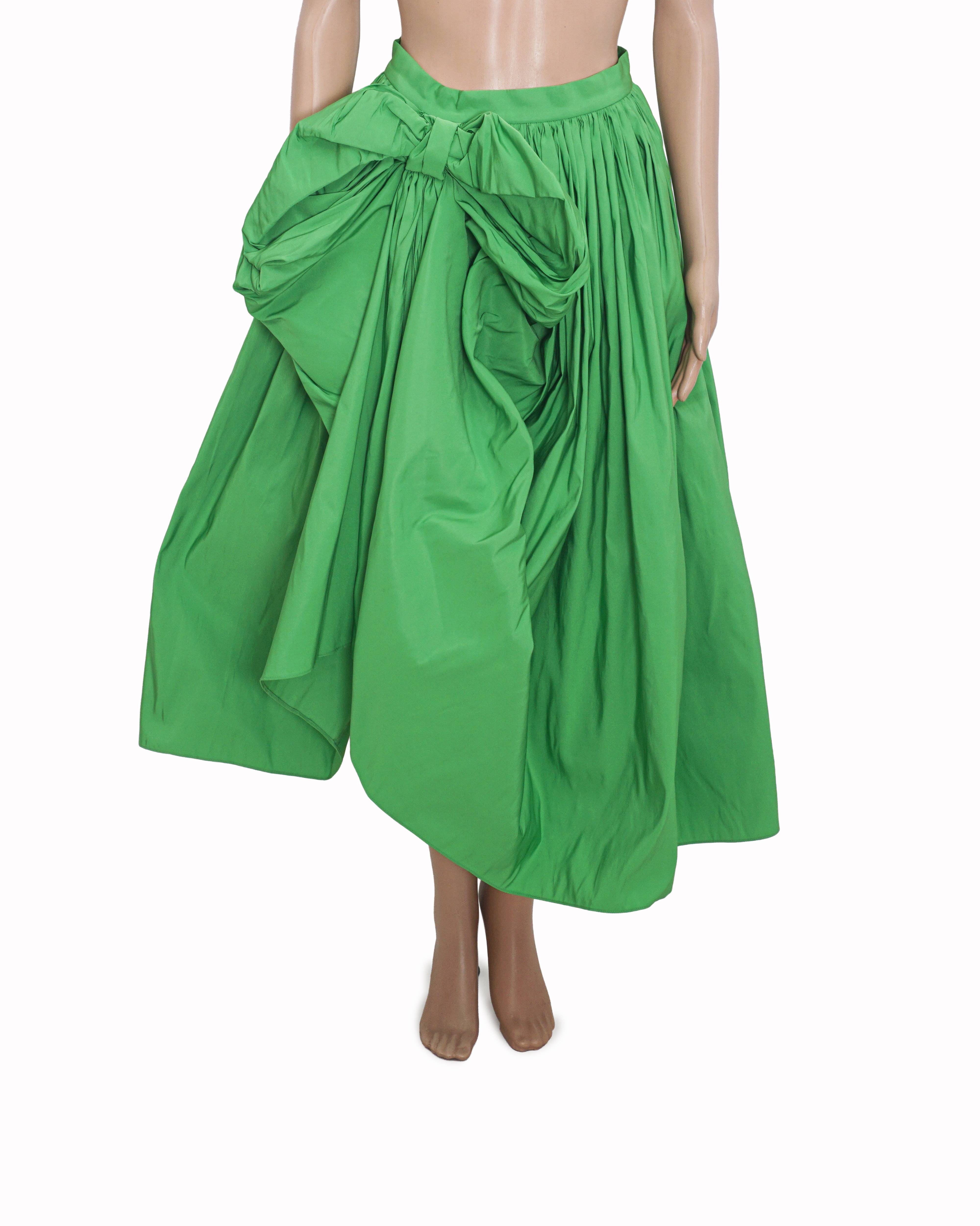 Alexander McQueen Kelly Green Taffeta Bow Detail High-Low Bubble Skirt