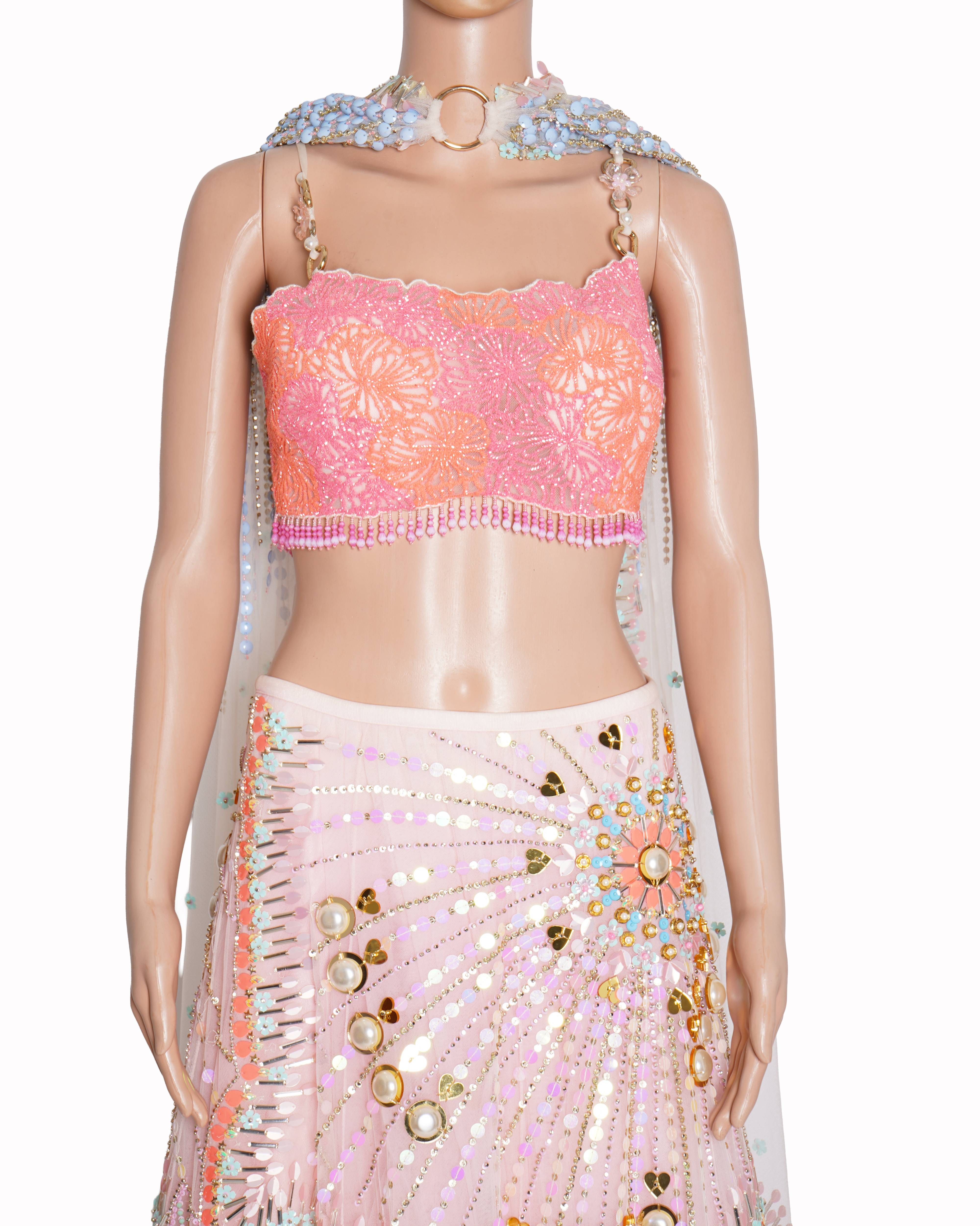 Papa Don't Preach By Shubhika Pink & Ivory Embellished Lehenga Set