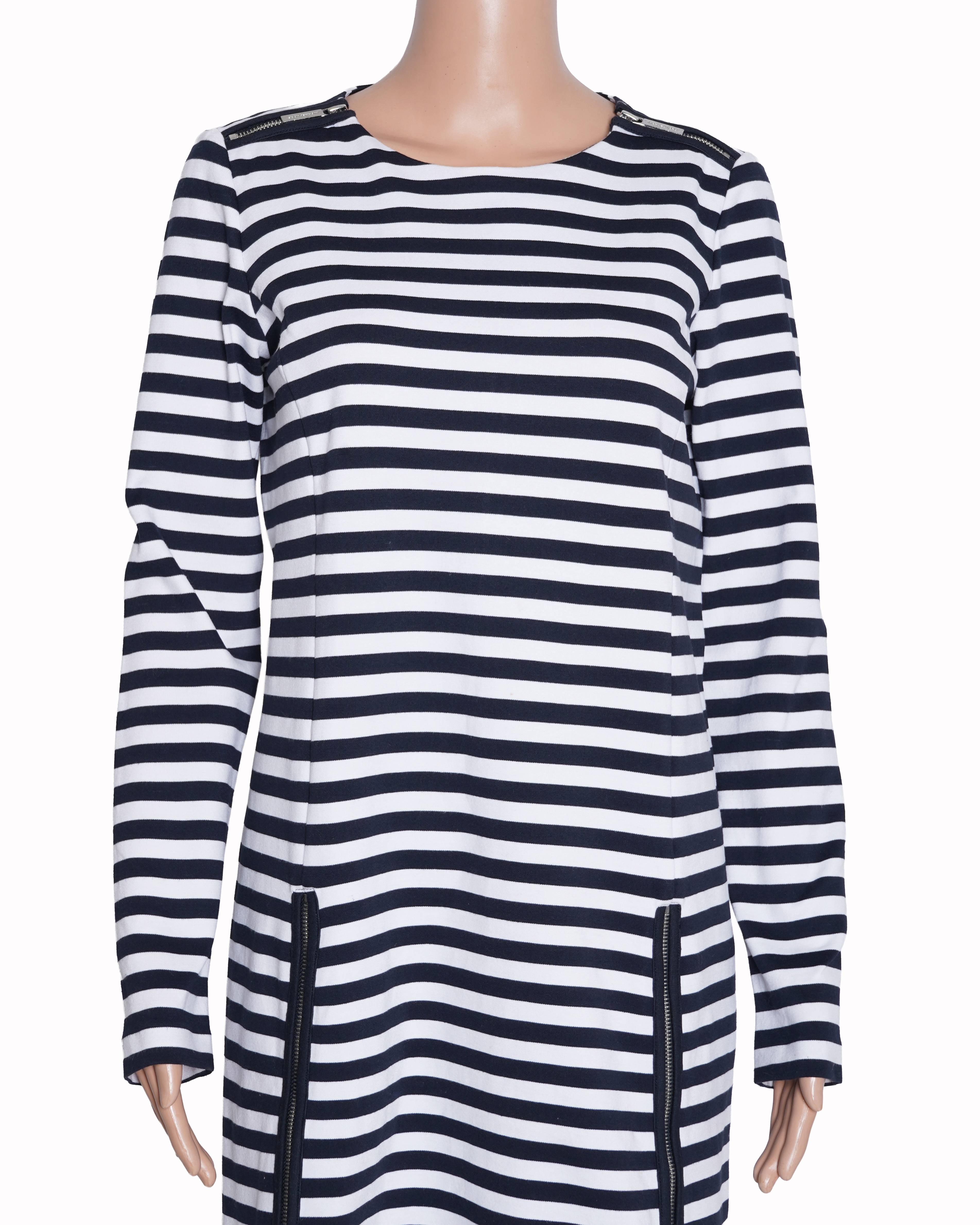 Michael Kors Stripe Dress In Navy Blue & White
