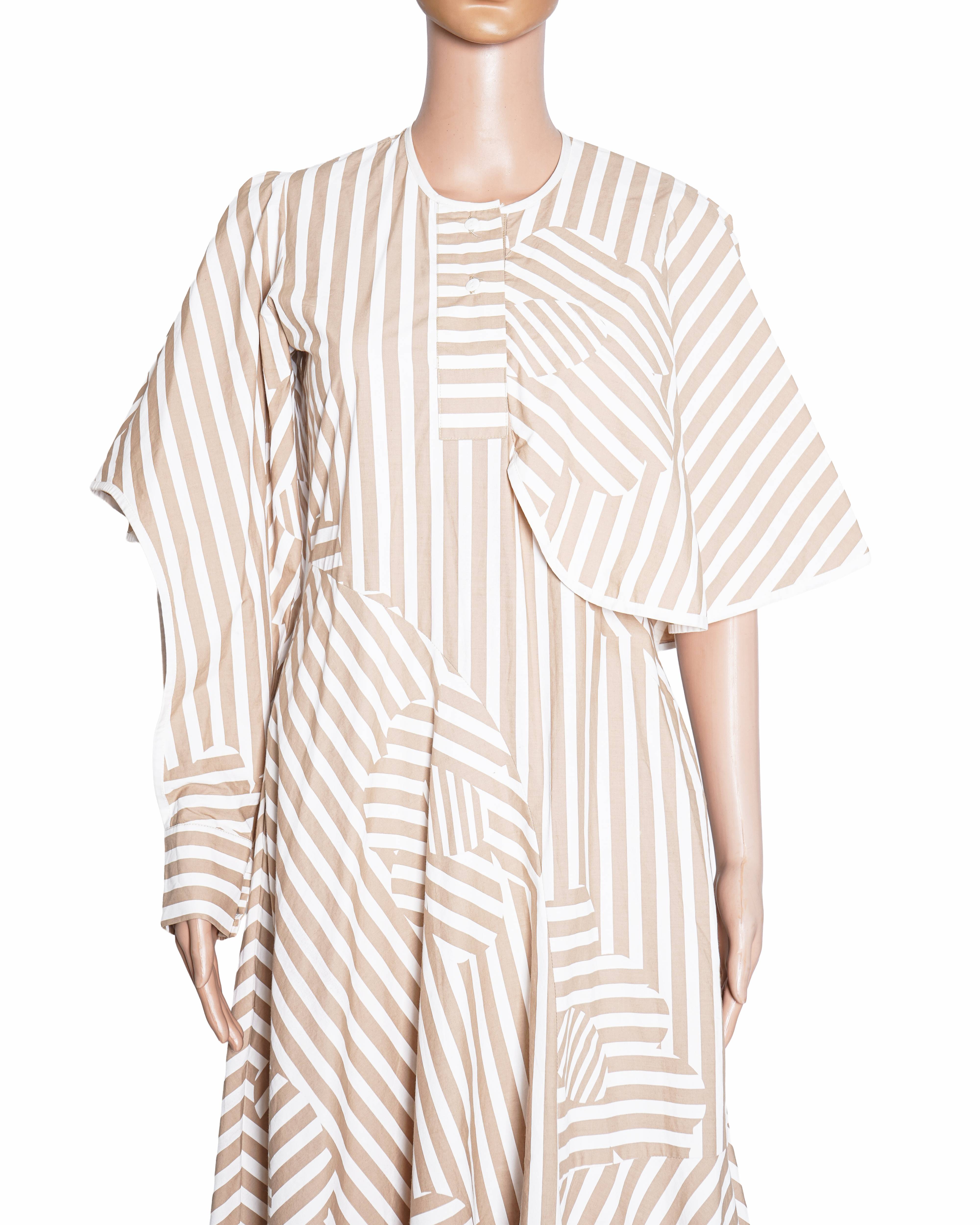 Lovebirds Stripe Asymmetric Midi Dress In White & Beige