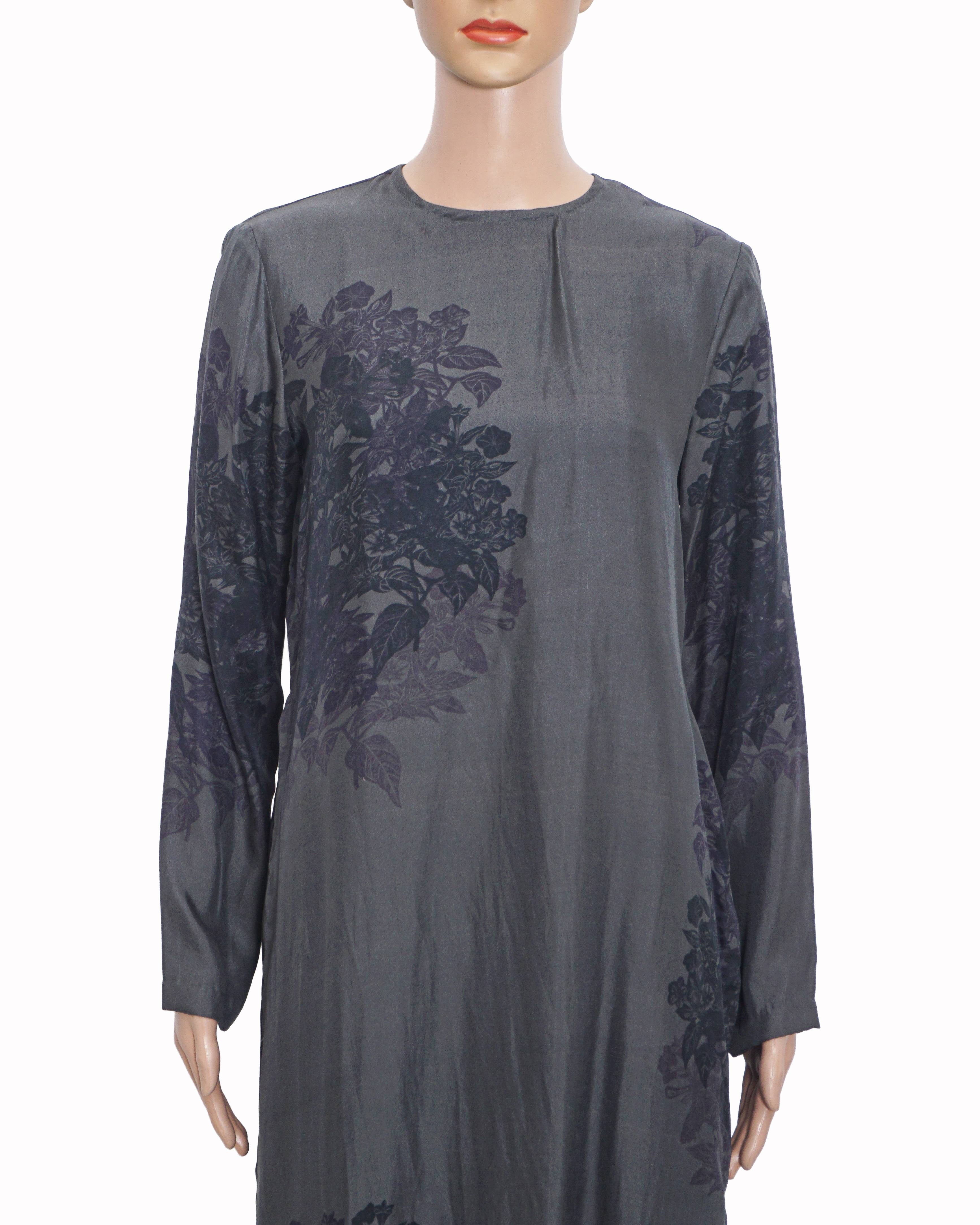 Raw Mango By Sanjay Garg Slate Grey Floral Jacquard Silk Tunic Set