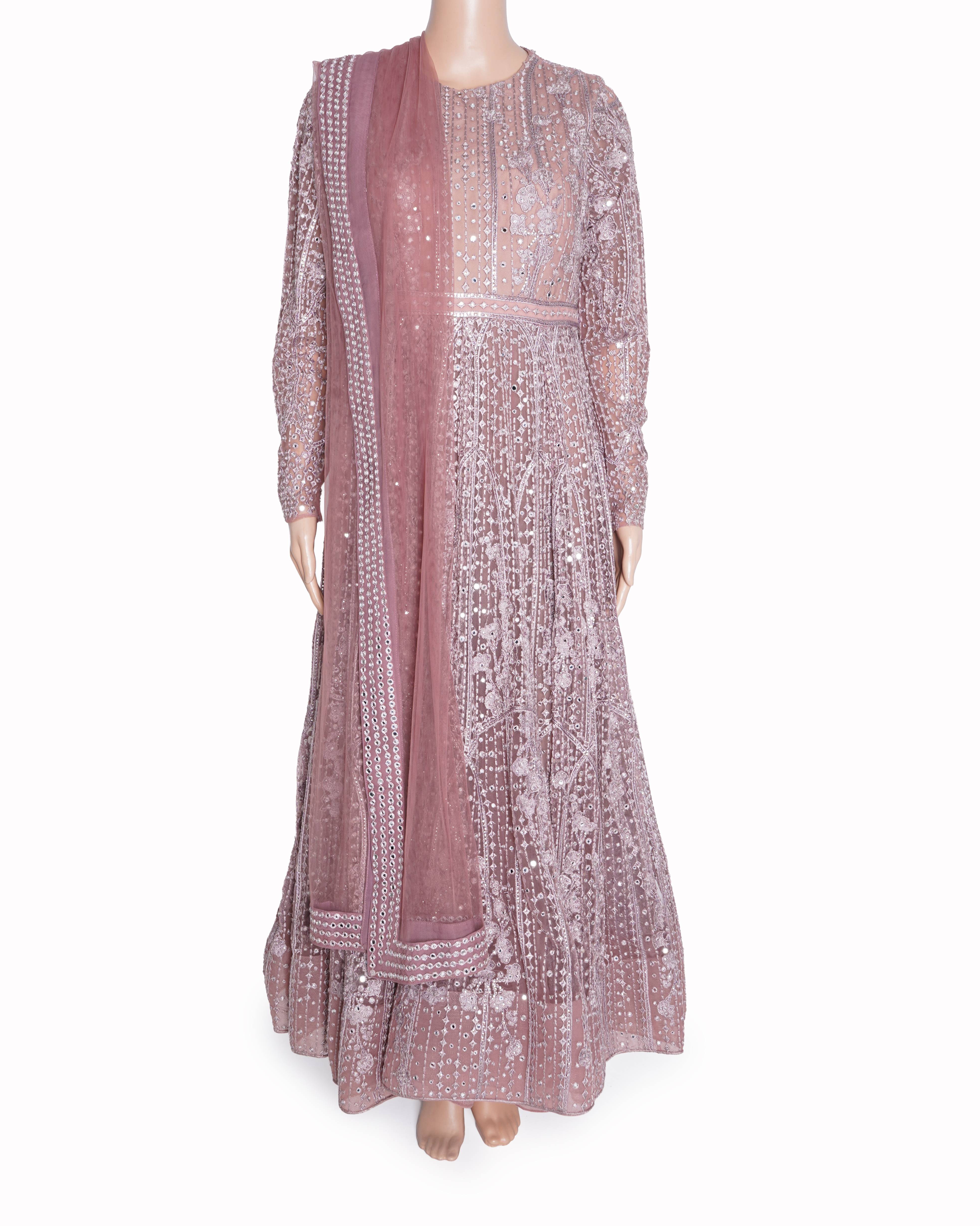 Falguni shane peacock pink embroidered anarkali (Set of 3)