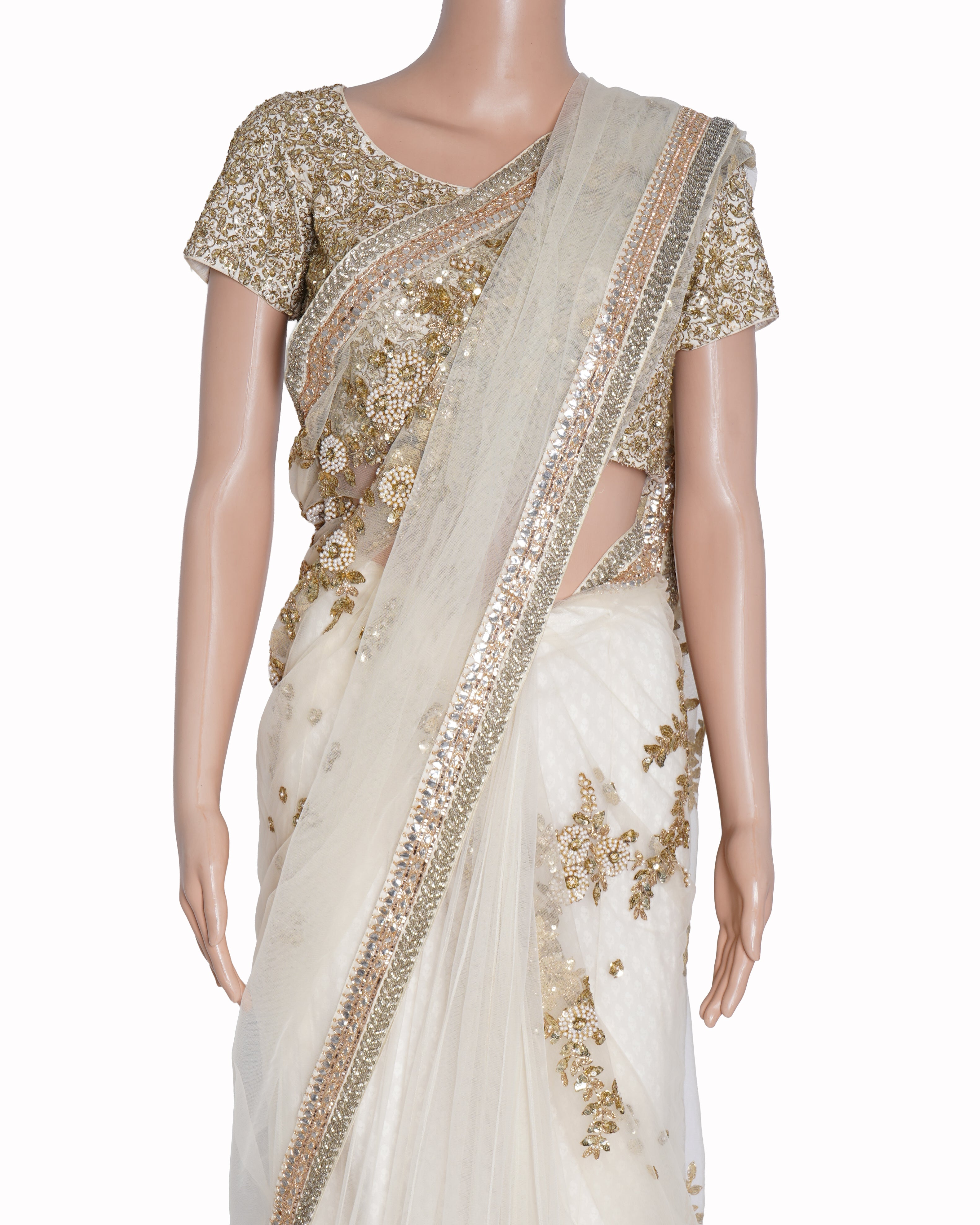 Sabyasachi White and Gold Embroidered Lehenga Set