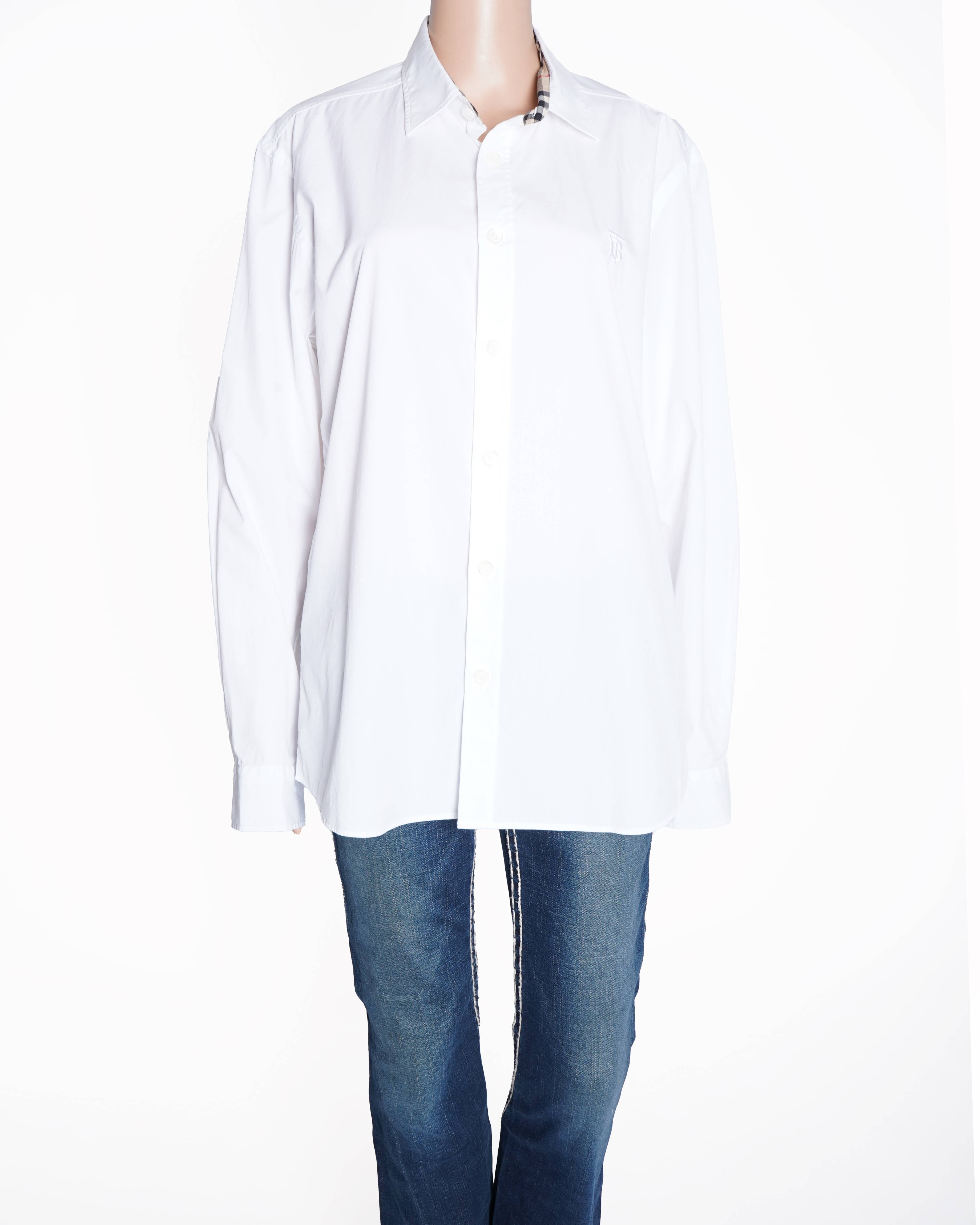 New Burberry
London England Check Collar Cotton White Shirt