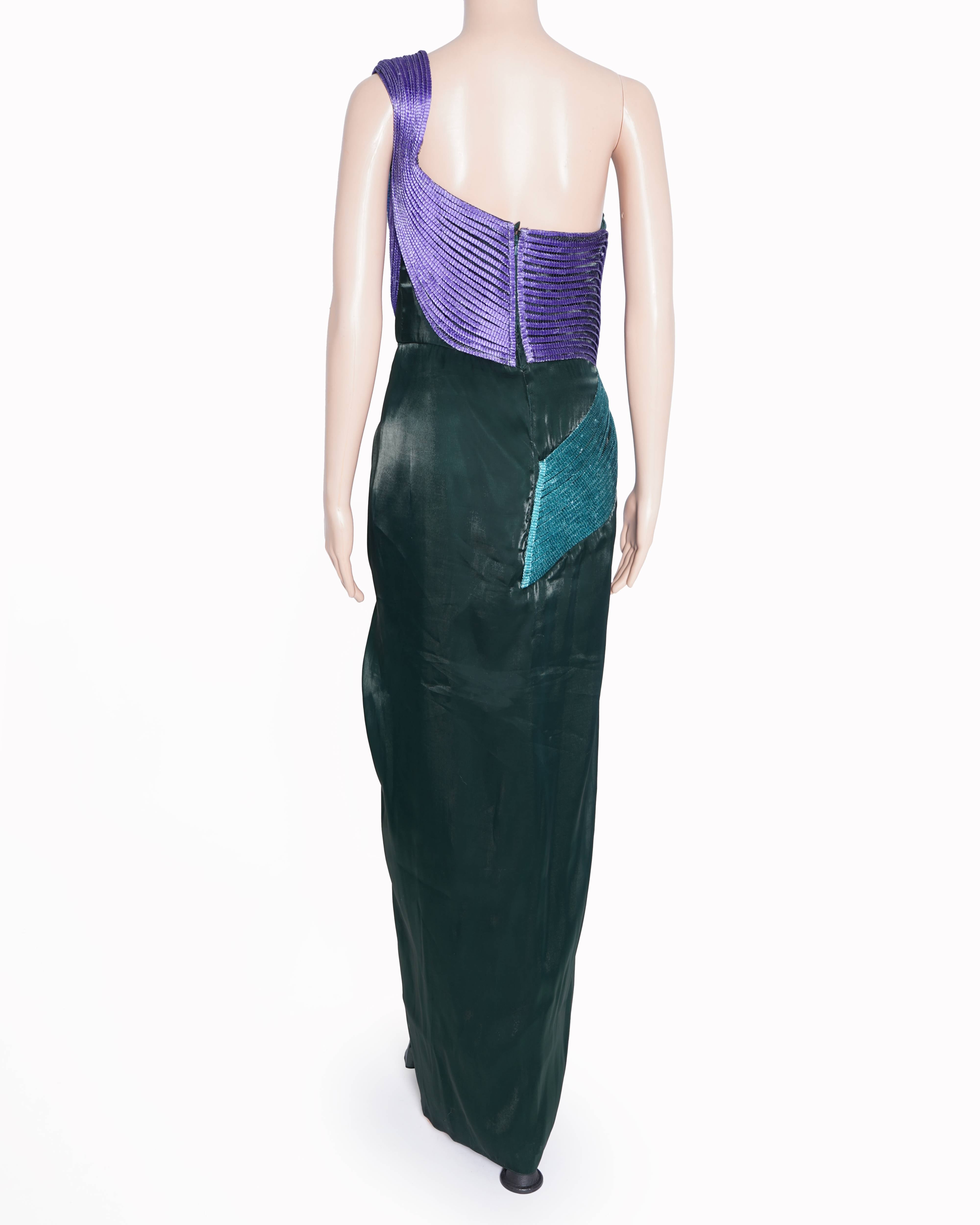 Amit Aggarwal emerald and purple metallic polymer gown