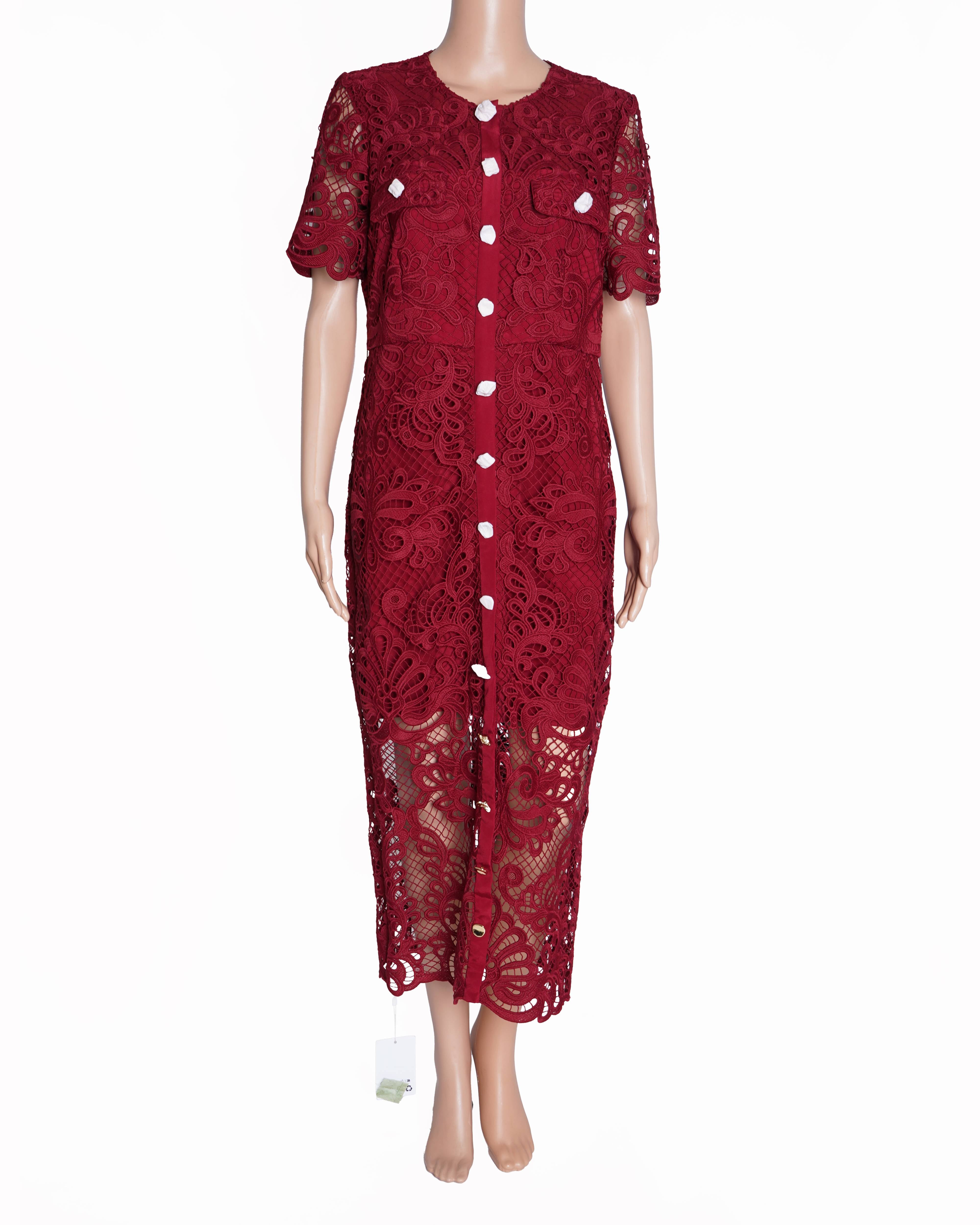 New Self portrait red Guipure lace midi dress