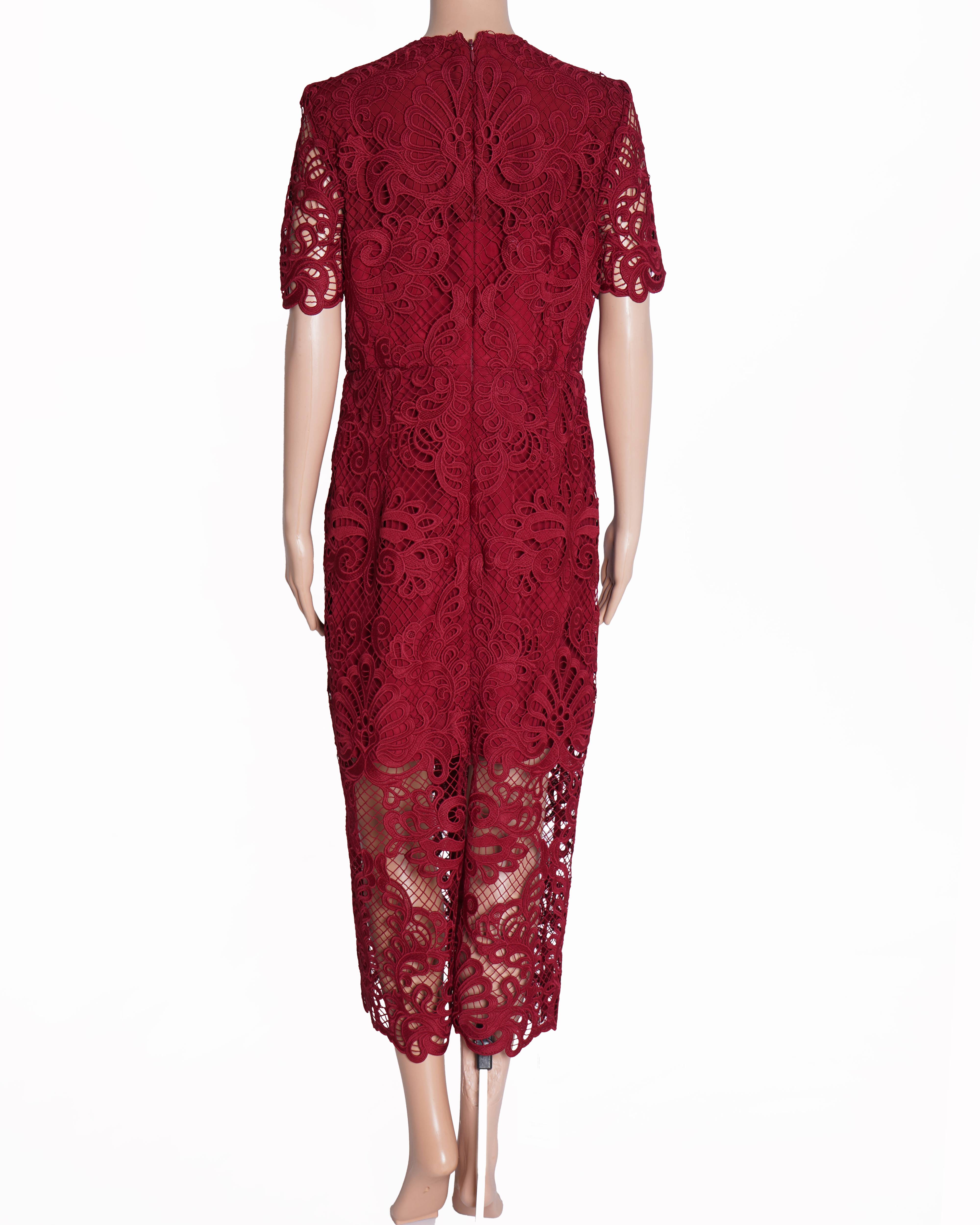 New Self portrait red Guipure lace midi dress