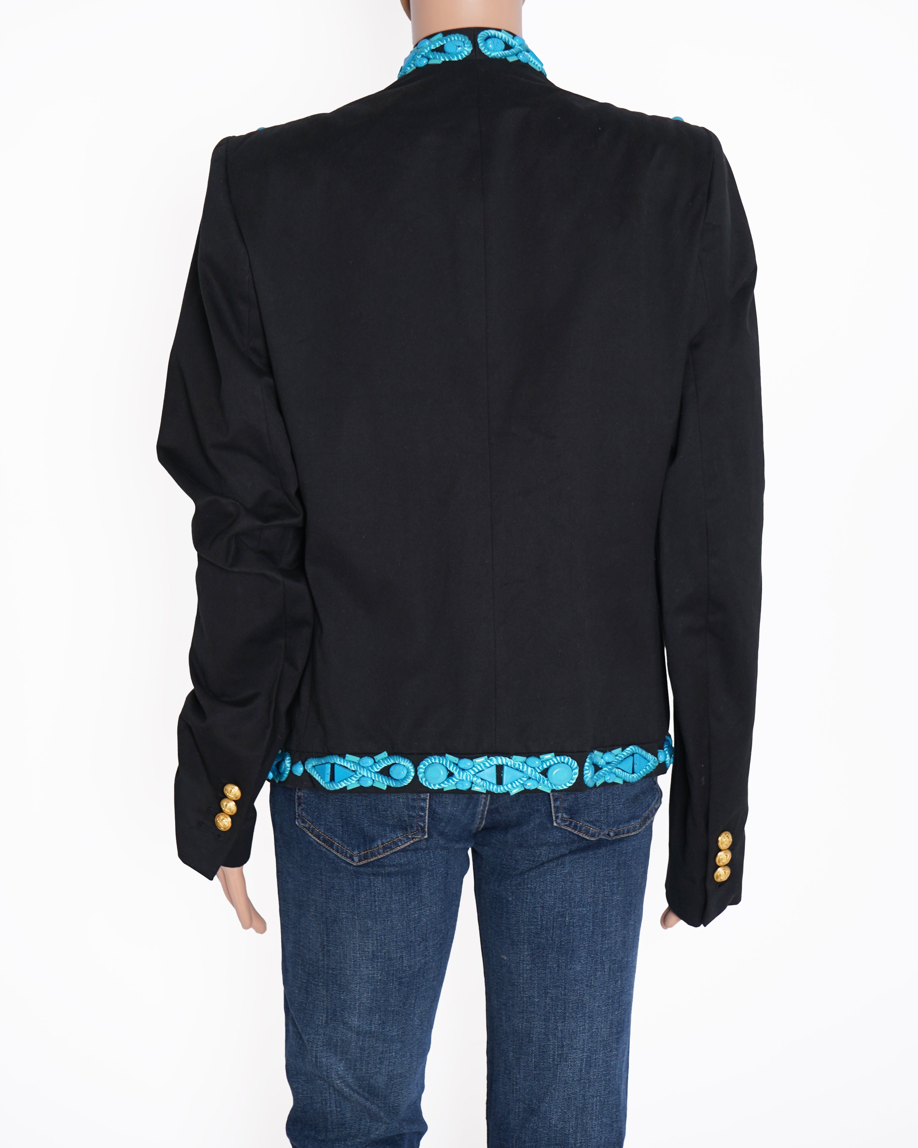 New Balmain Women's Embroidery Military Stand Collar Evening Party Slim Coat Jacket Blazer