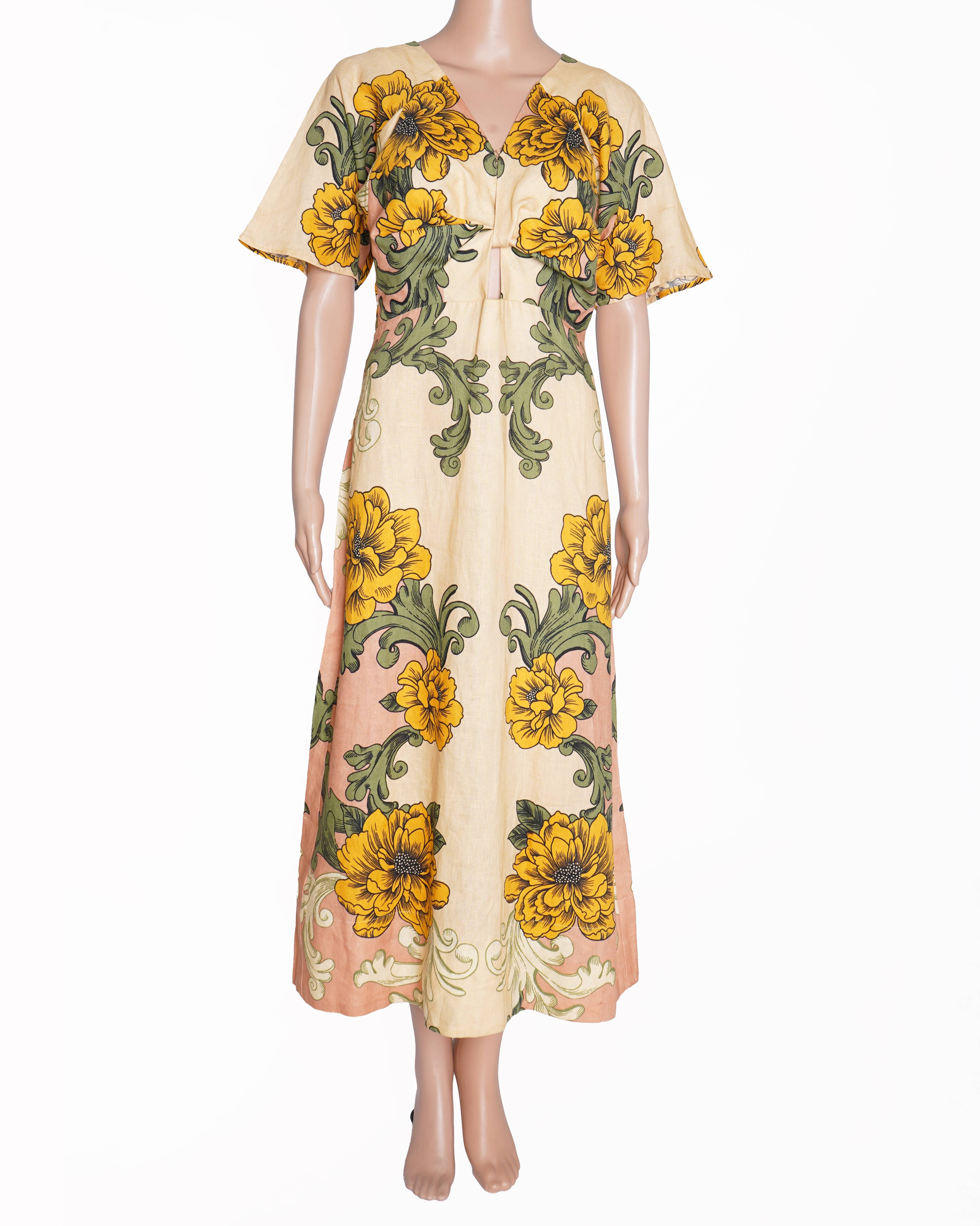 New Farm Rio delicate flower linen midi dress