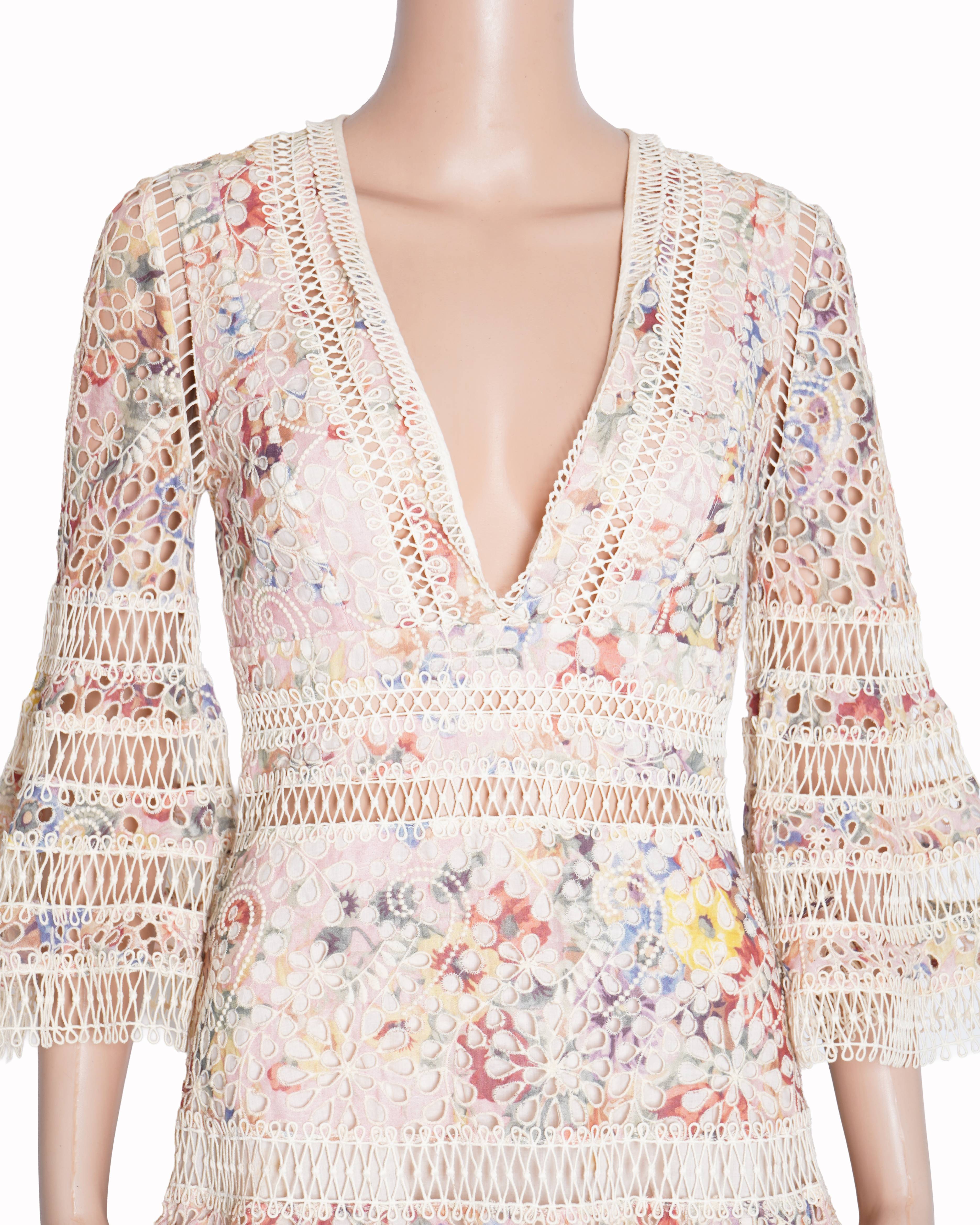 Zimmermann Floral Lace Mini Dress In Multicolour