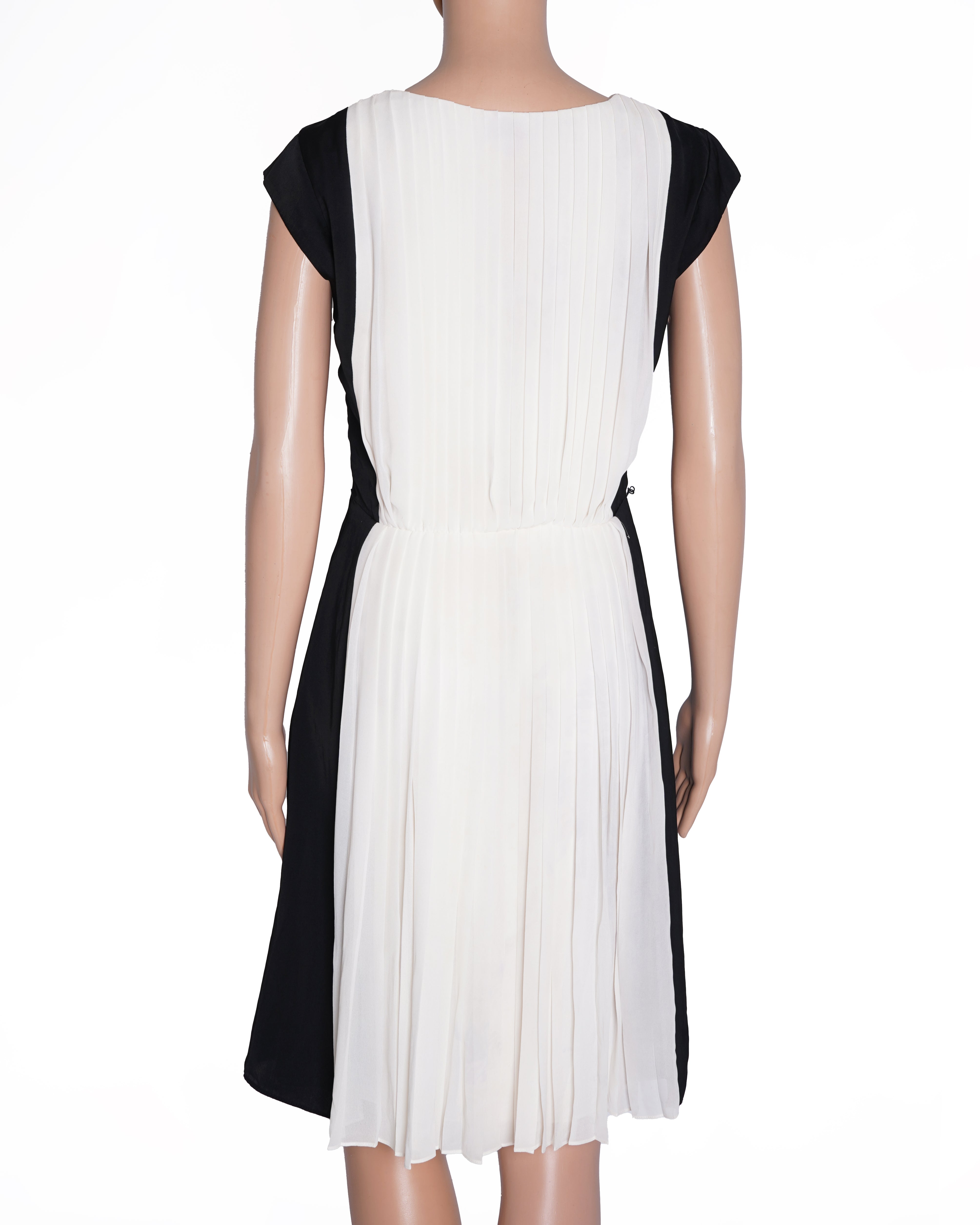 DKNY Pleated Dress In Black & White