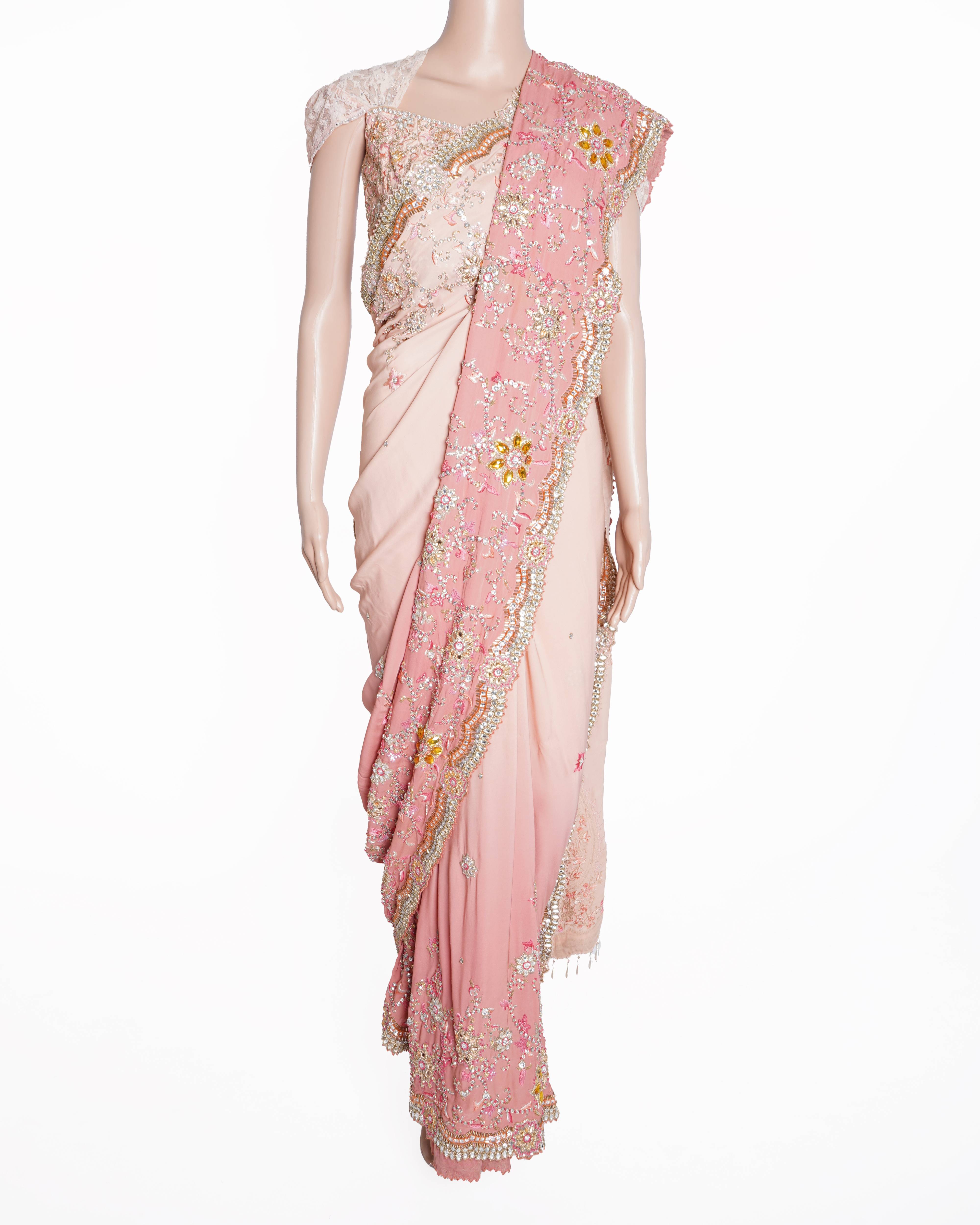 New Tarun Tahiliani Classic Embroidered ombre shade Saree set of 3