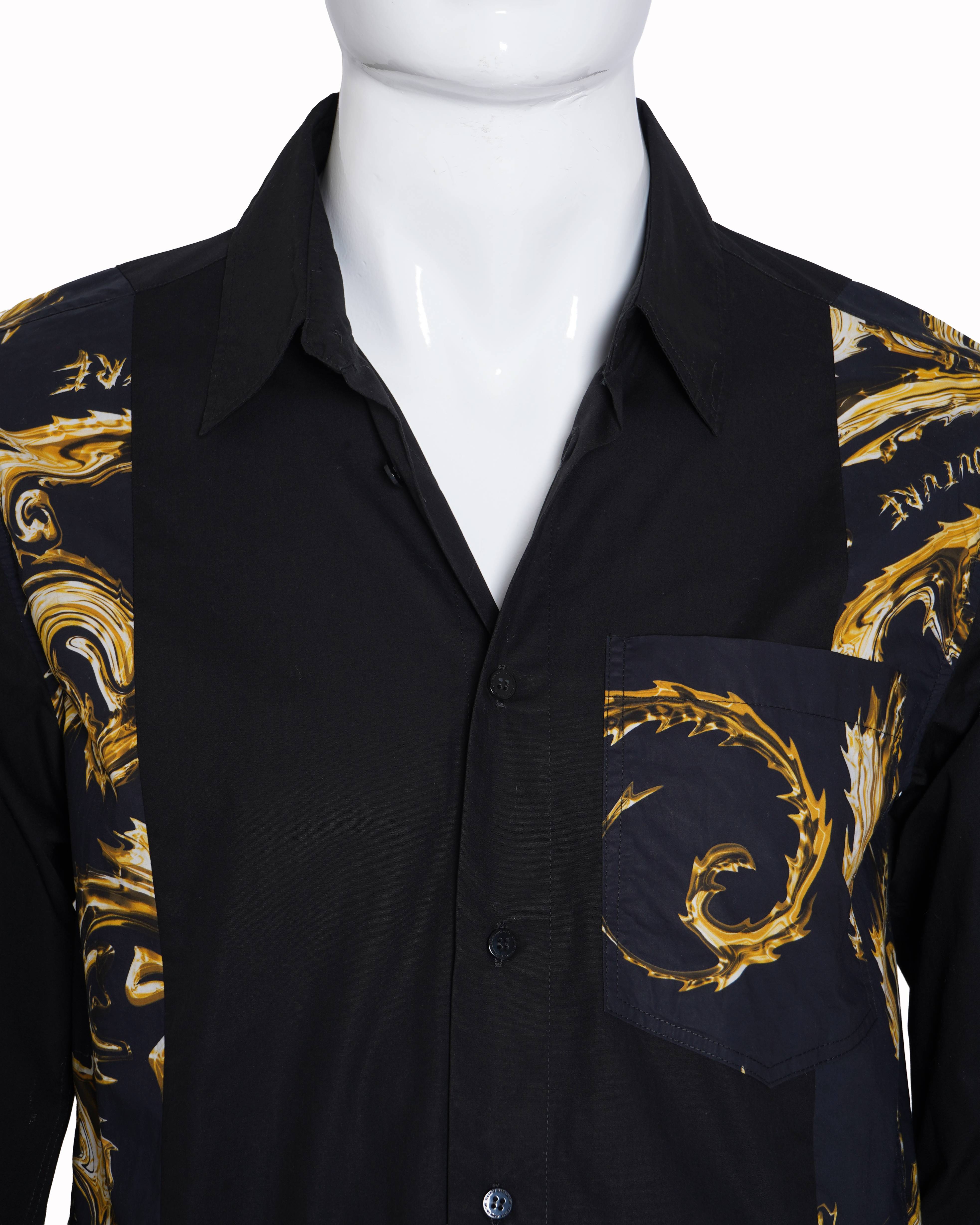 New Versace Jeans Couture Men's Printed Button Down Shirt In Black