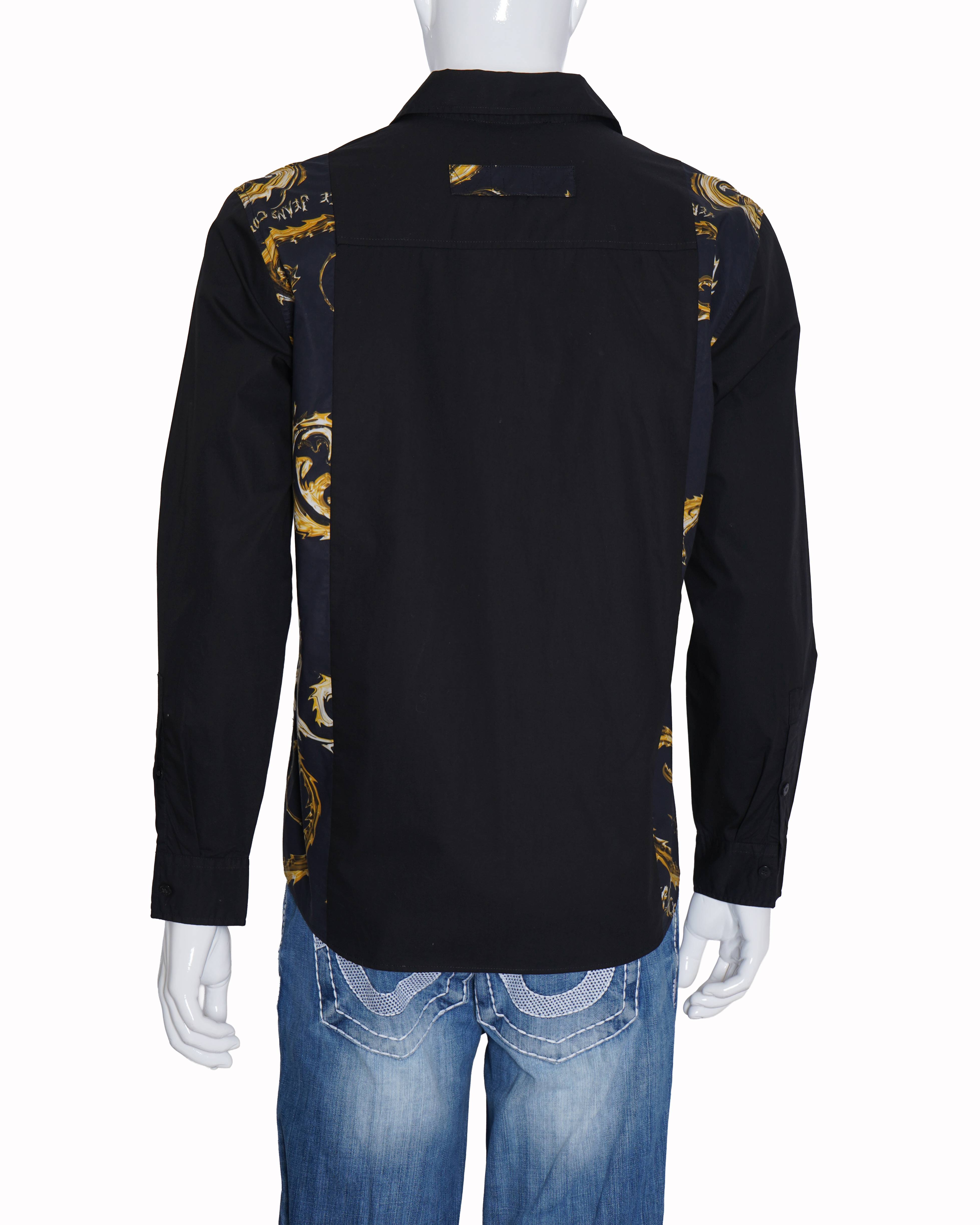 New Versace Jeans Couture Men's Printed Button Down Shirt In Black