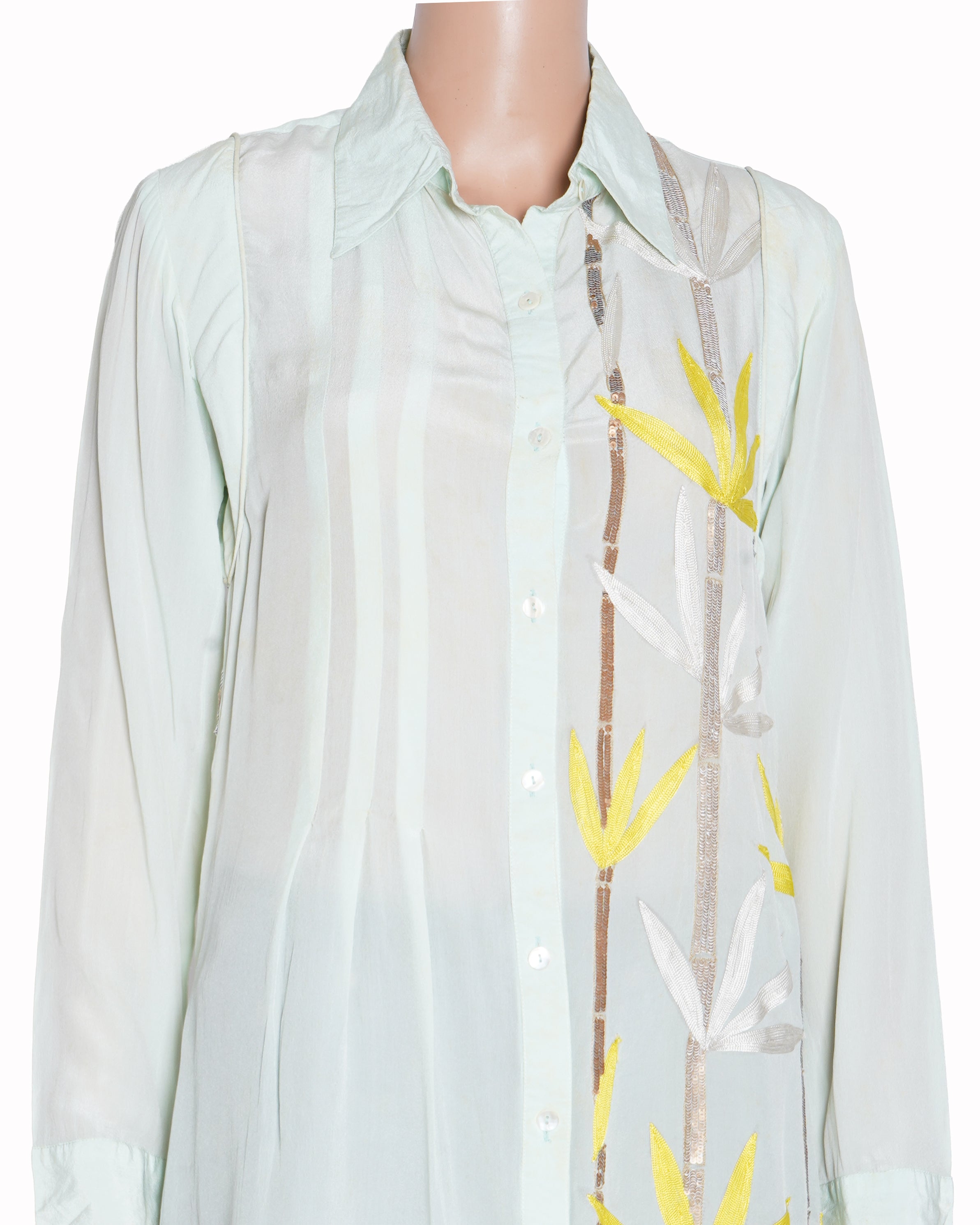 Namrata joshipura Mint Green shirt dress with yellow floral motifs