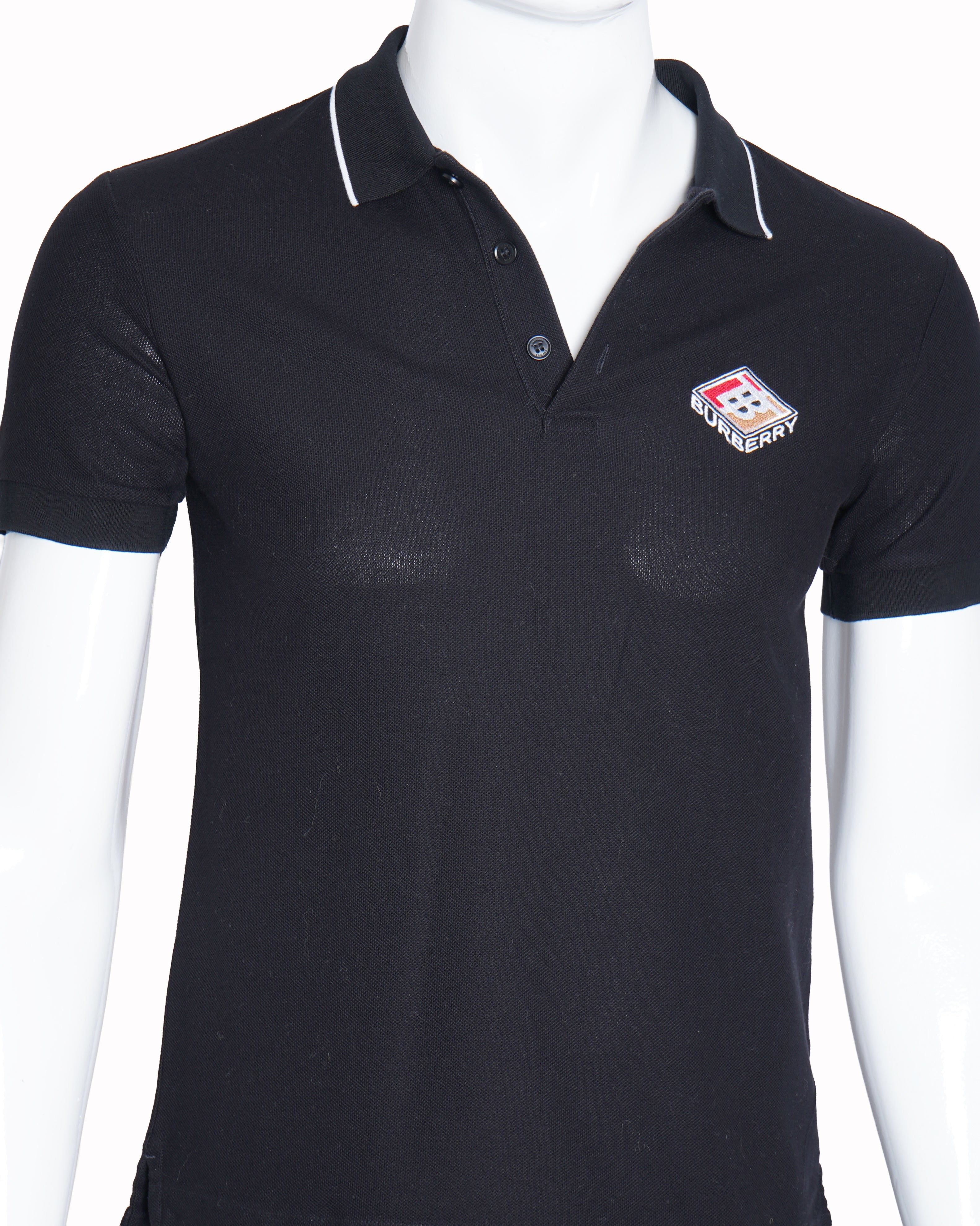 Burberry Polo t shirt in black with white strip