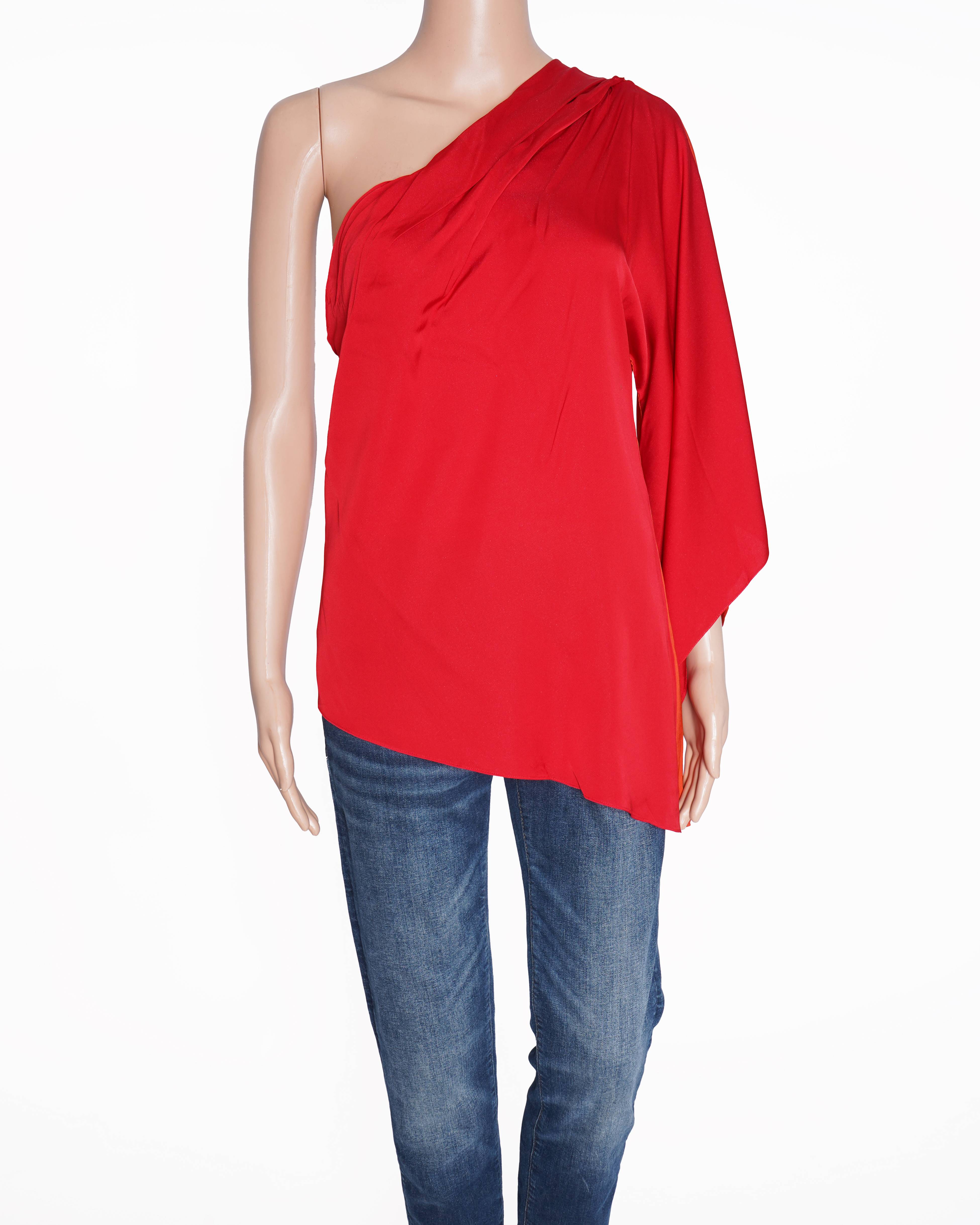 Elie Tahari Single SHoulder Top In Red