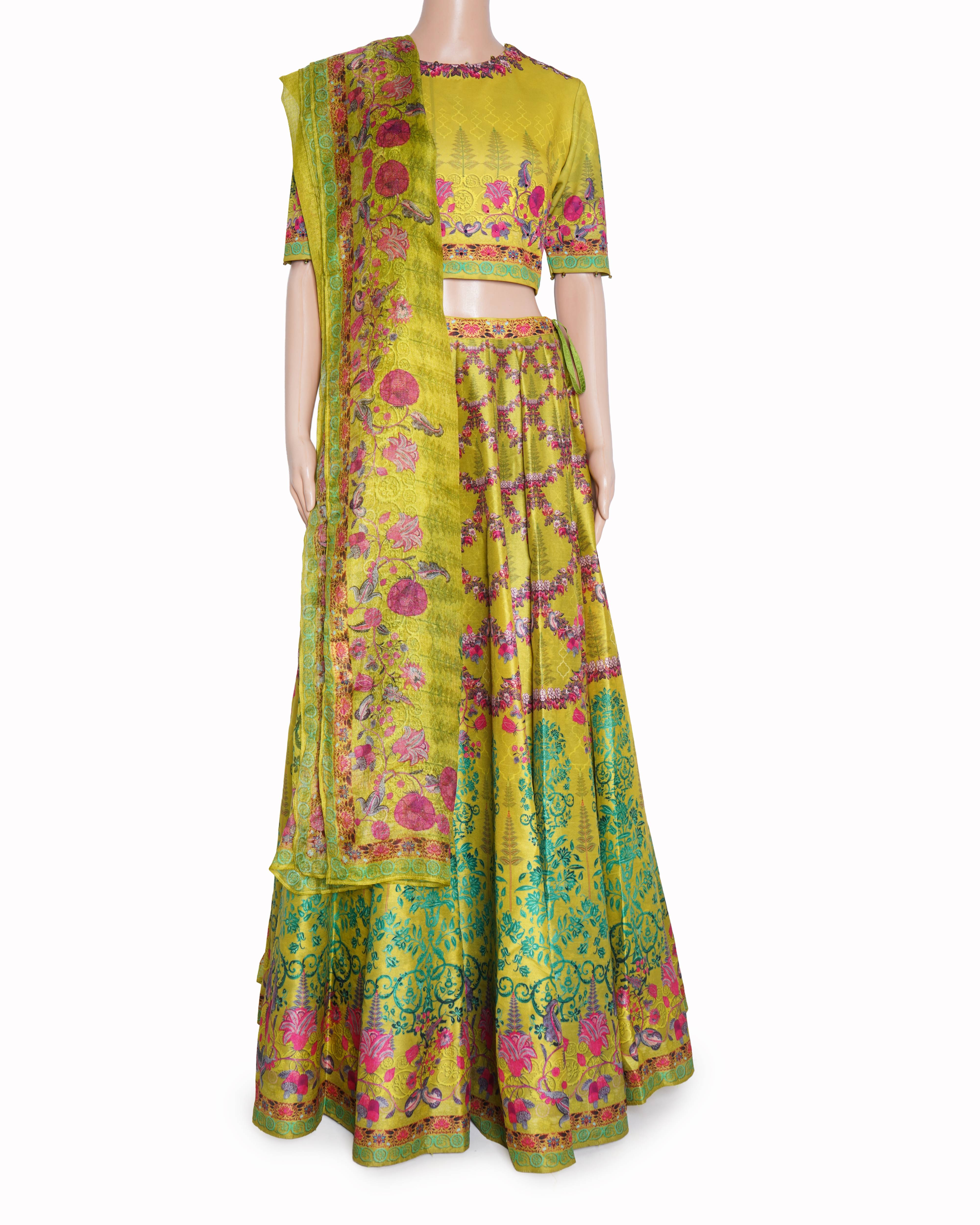 Rajdeep Ranawat Printed Lehenga Set In Green
