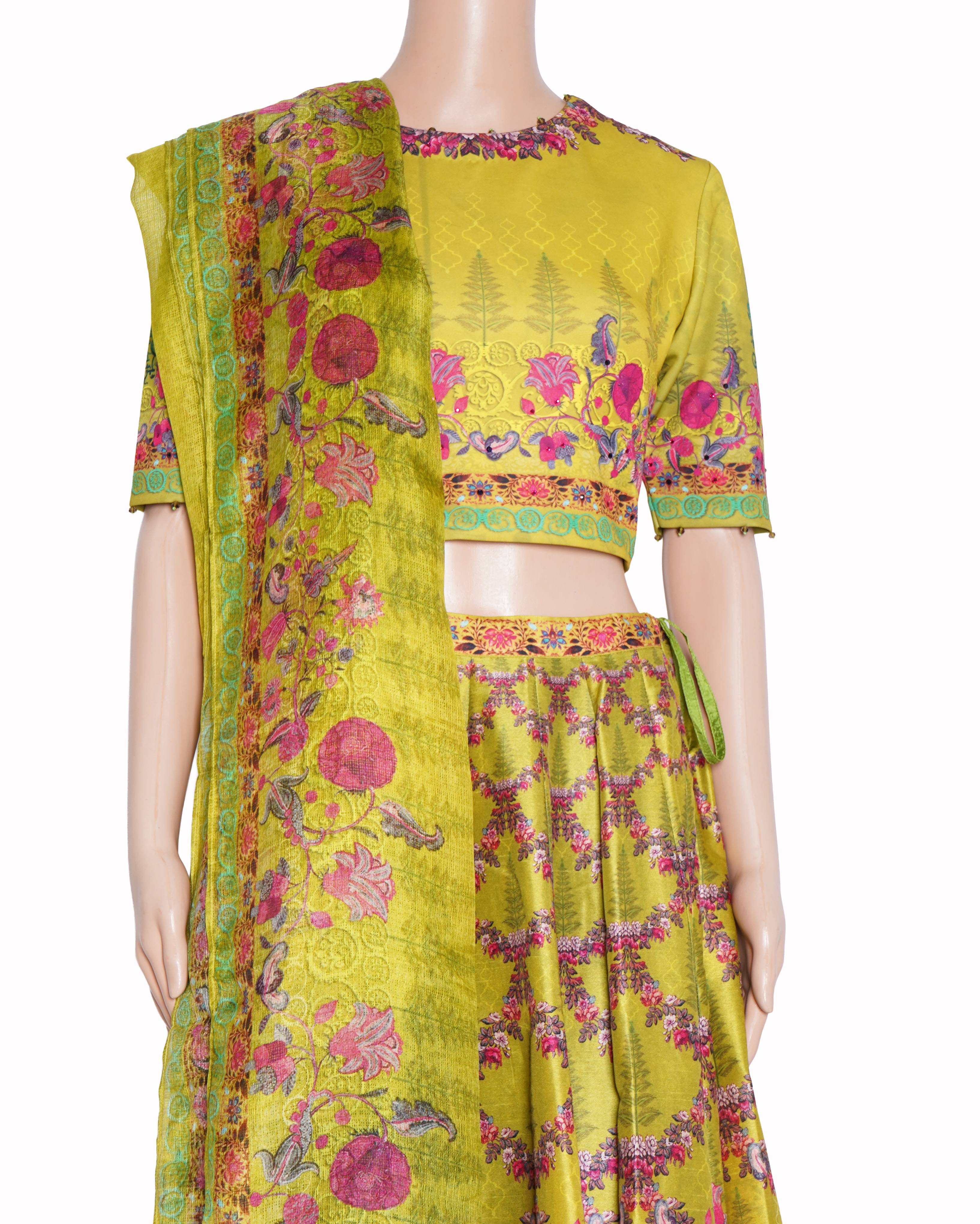 Rajdeep Ranawat Printed Lehenga Set In Green