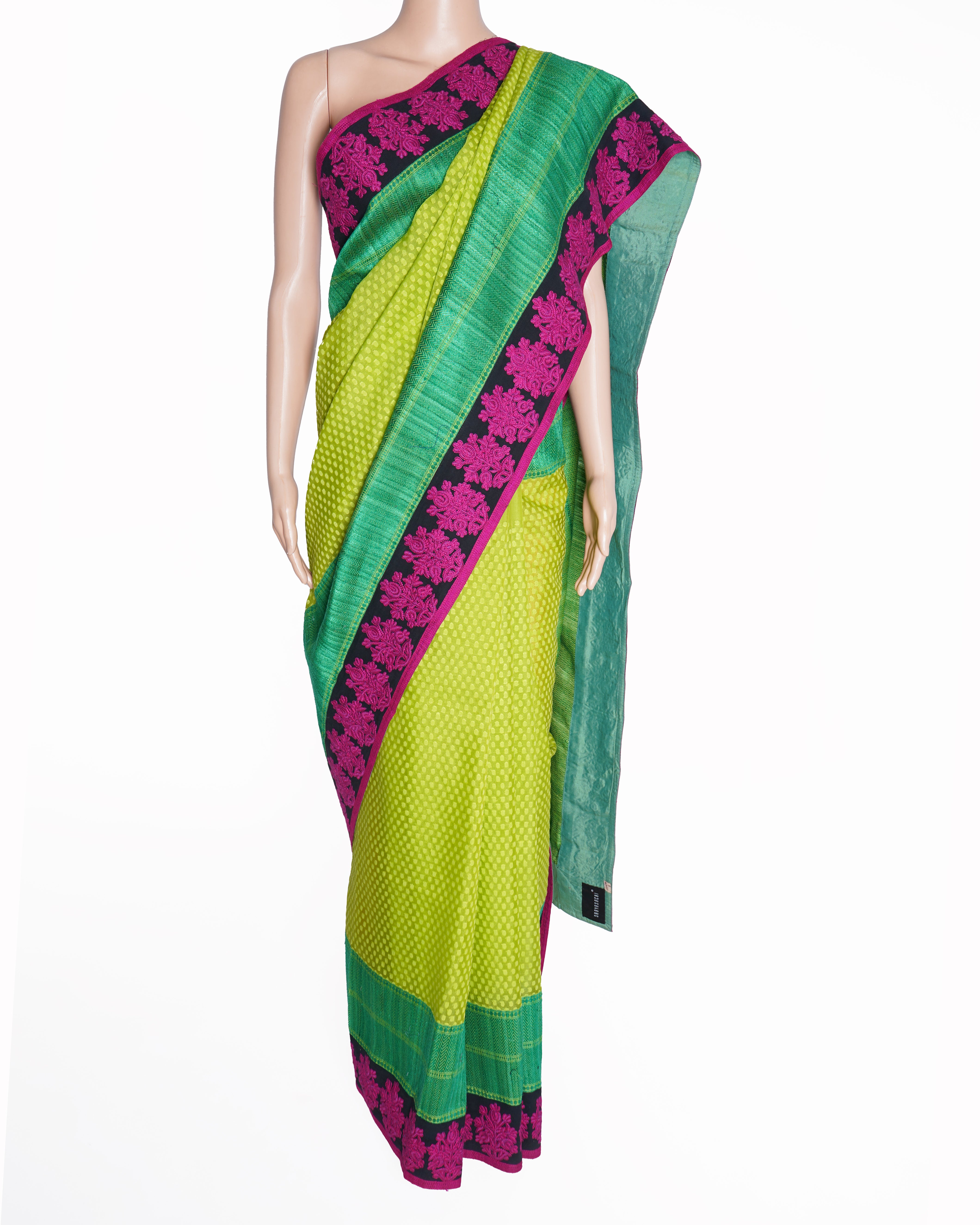 Sabyasachi green and pink saree