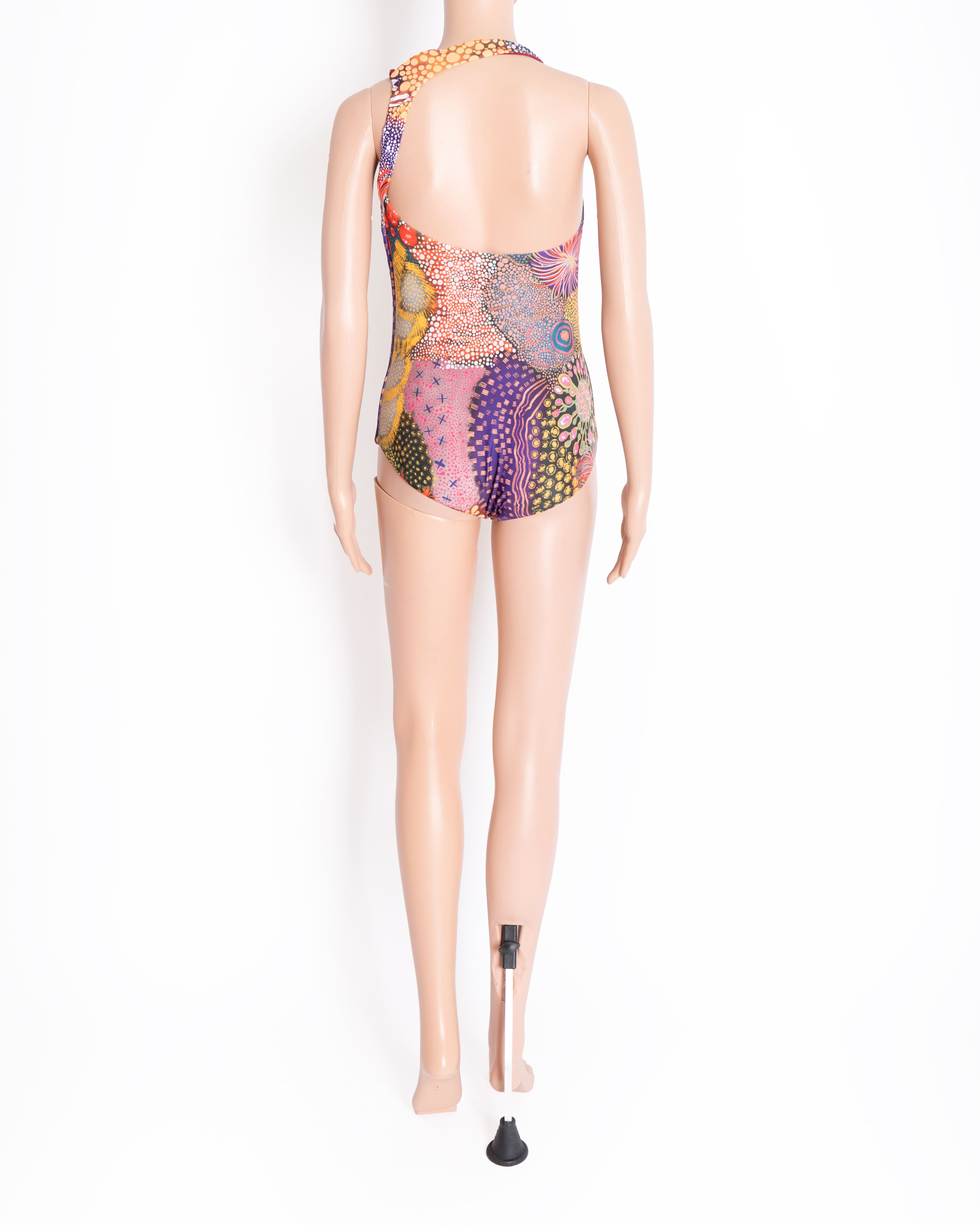 New Shivan & Narresh Multi Colored Knotted One Shoulder Maillot