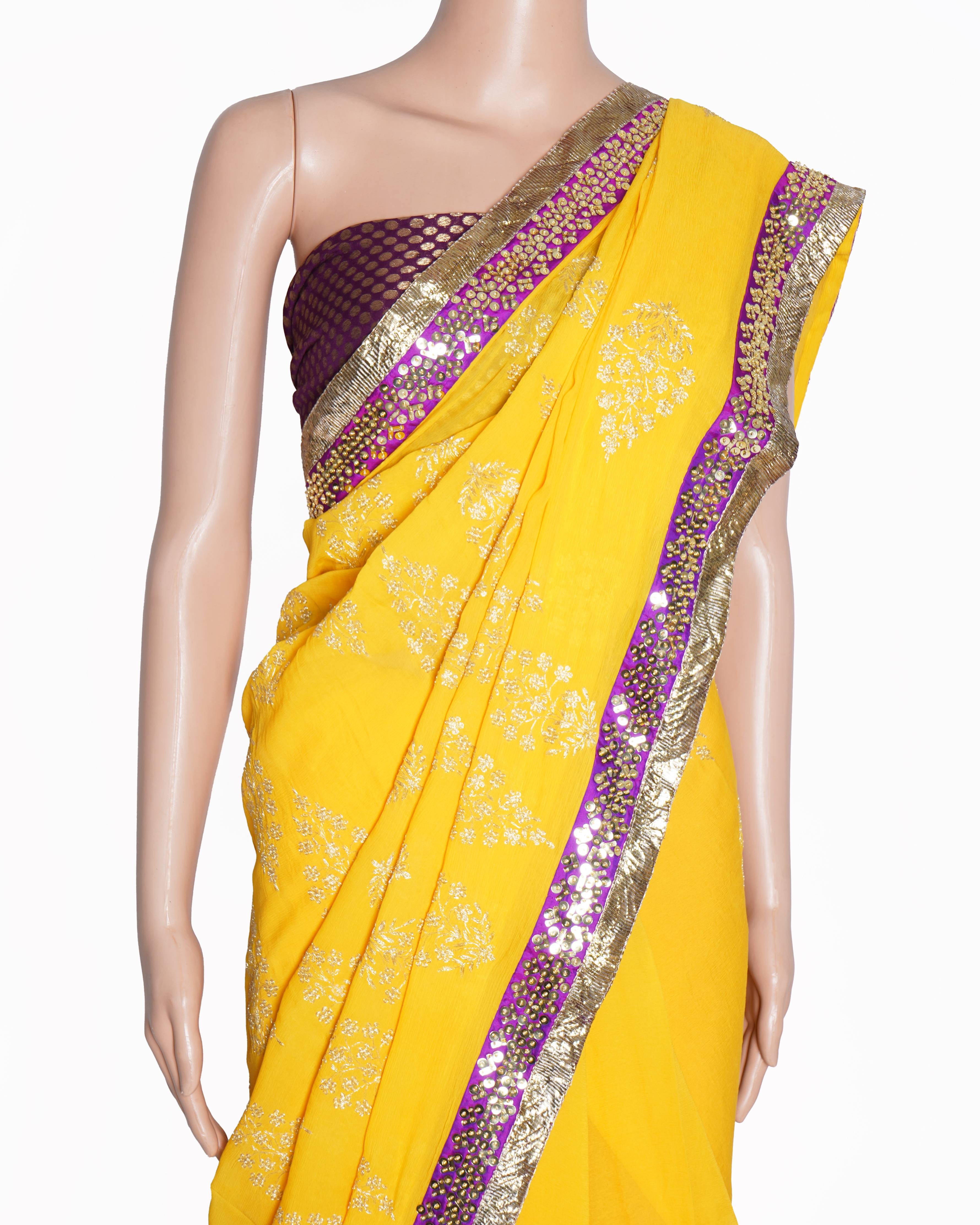New Anushka Khanna Saree In Yellow With Embroidered Border