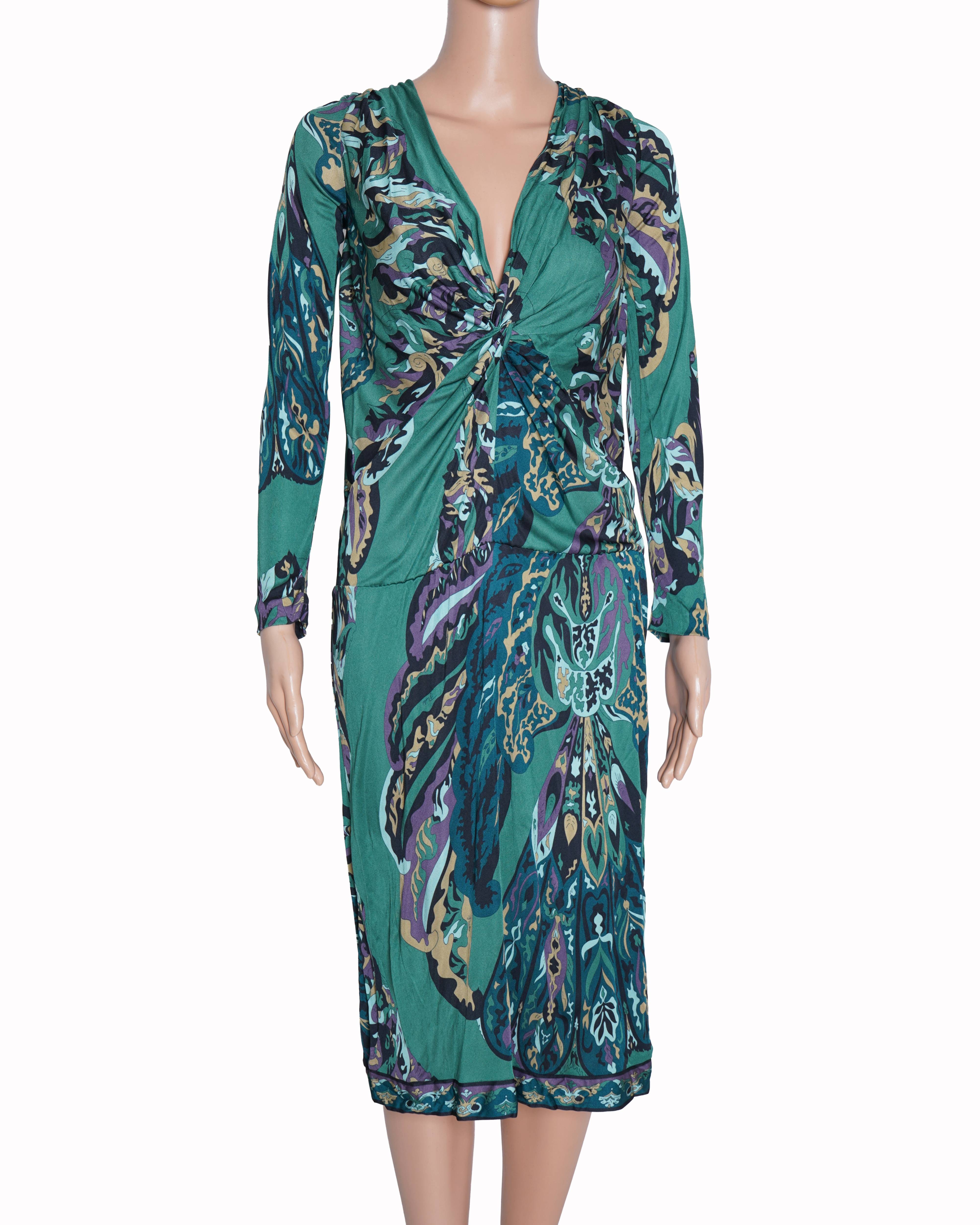 Emilio Pucci Printed Midi Dress In The Shades Of Green