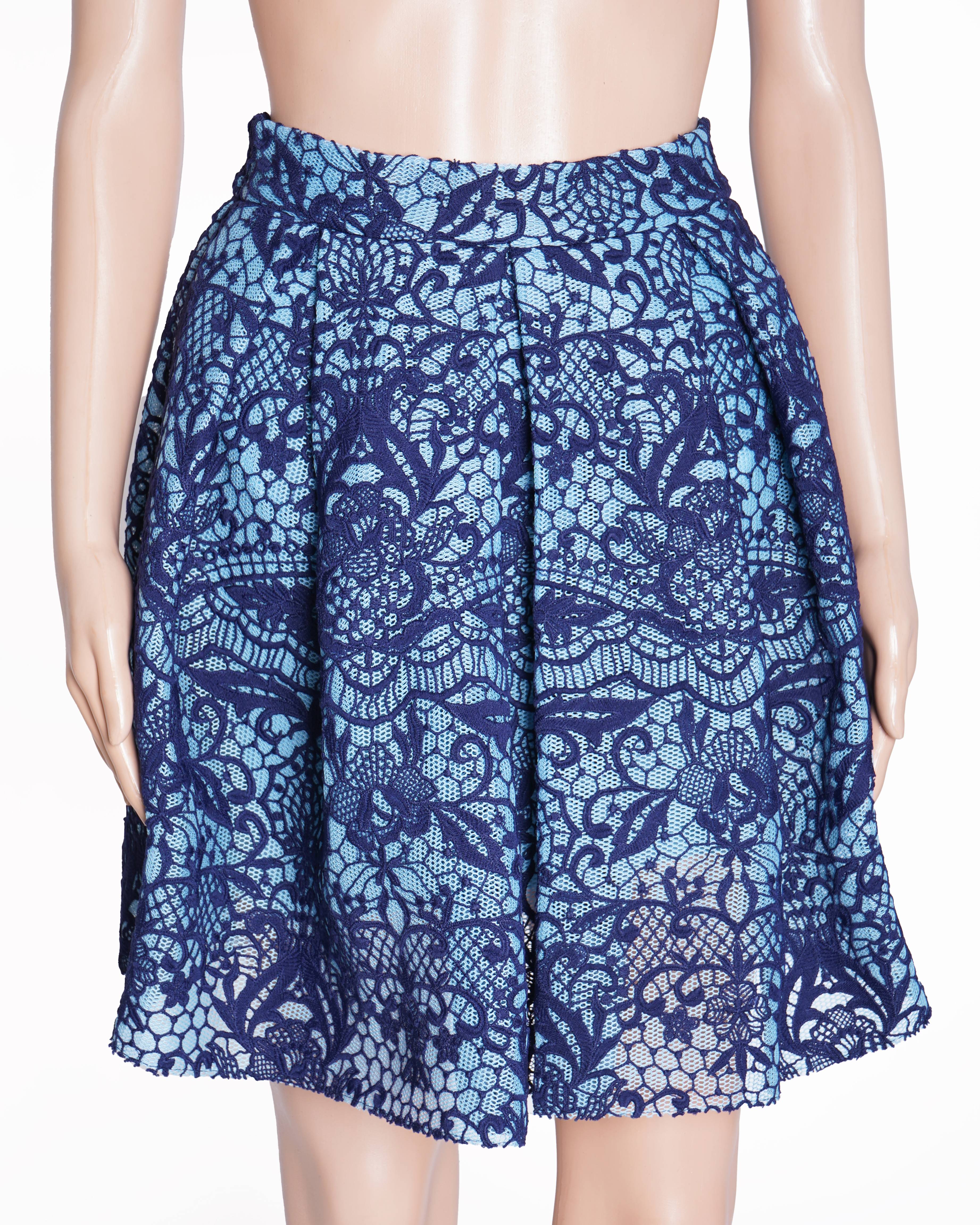 Maje
Blue Jeko Pleated Guipure Lace Mesh Skirt 2 Pockets Lined Back Zip