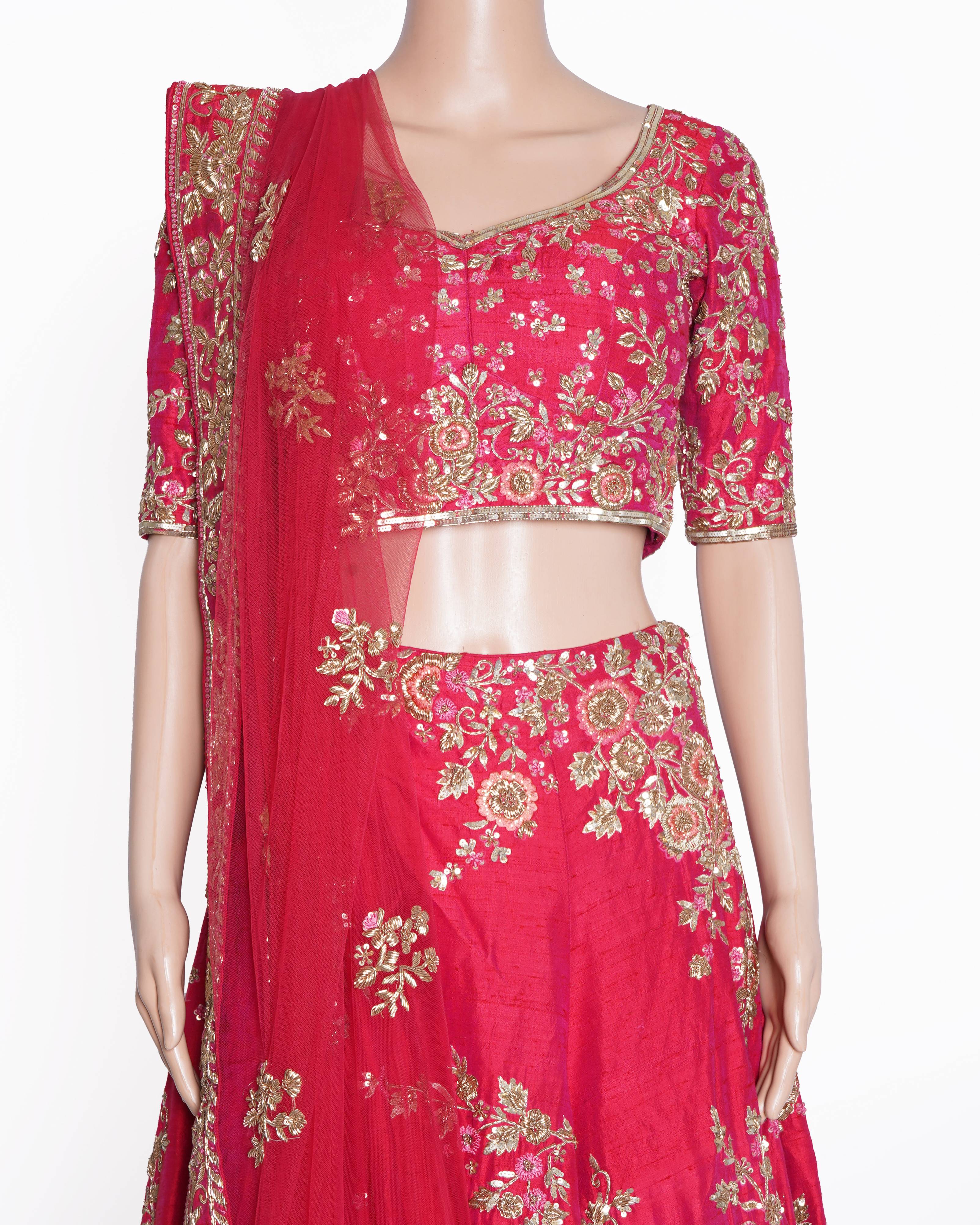 Dolly J Red Embroidered Bridal Lehenga Set