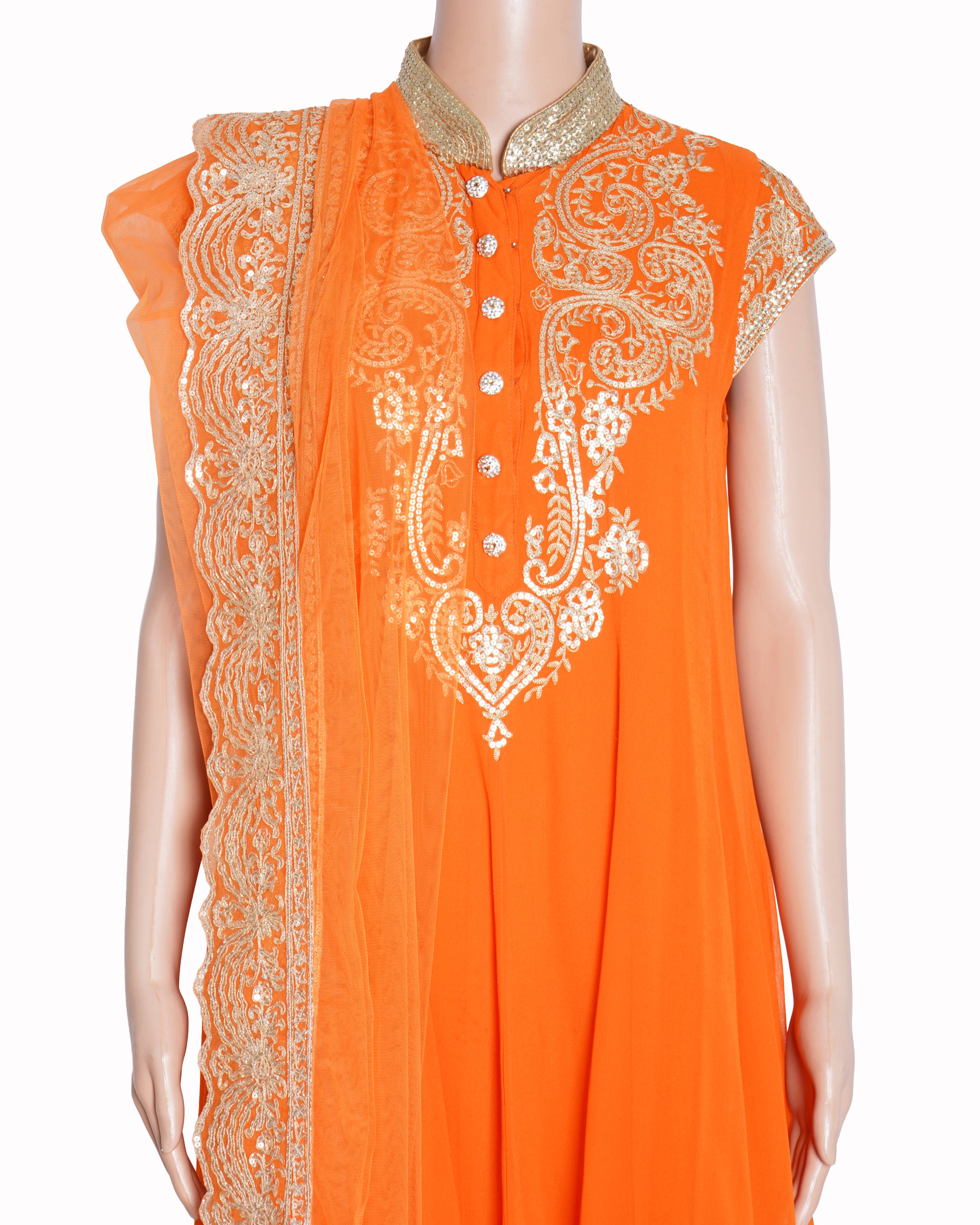 Suneet Verma couture orange anarkali set of 3