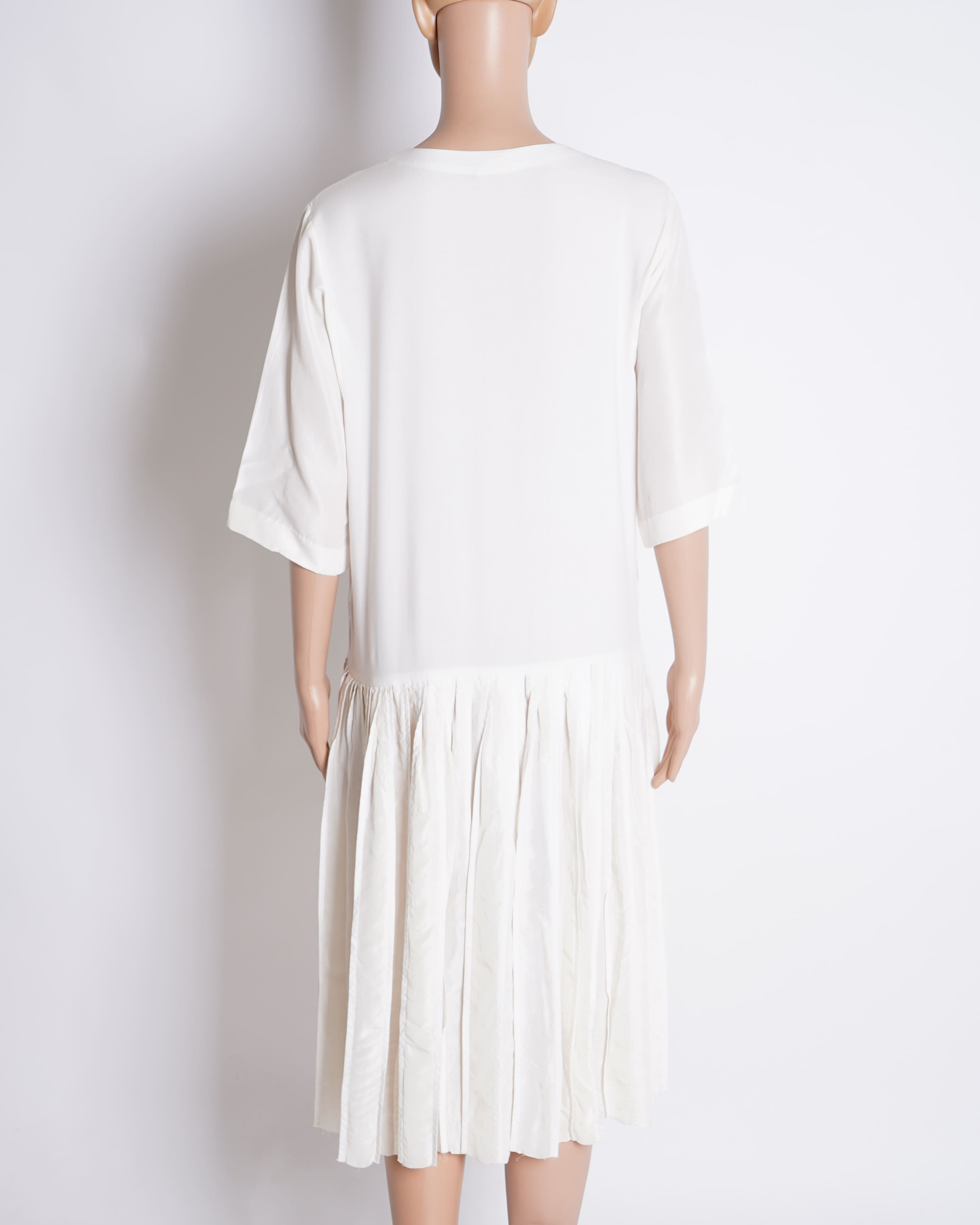 Bodice Pleated Dress In White