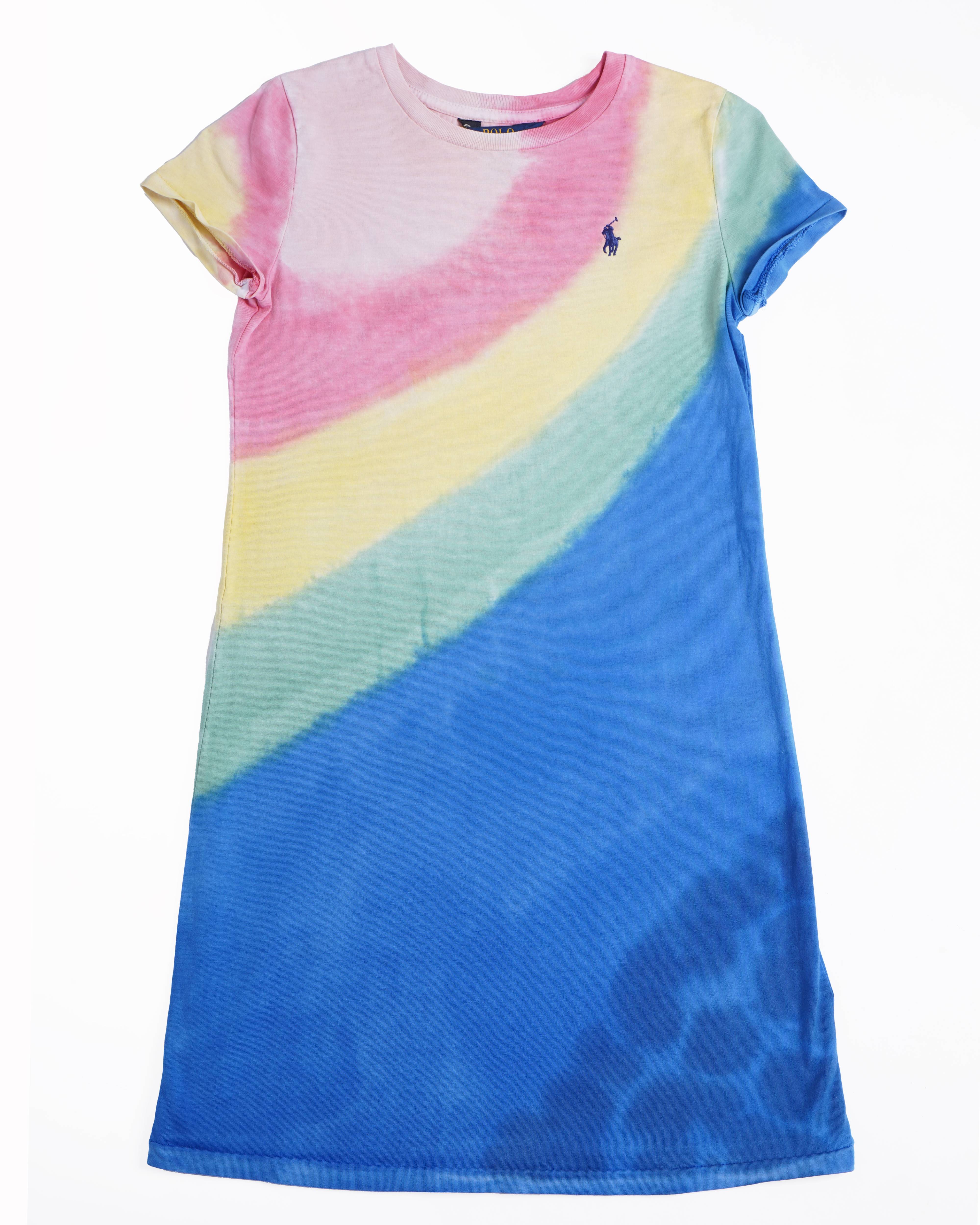 Polo By Ralph Lauren Tye Dye Girls Rainbow Dress With Brand Logo