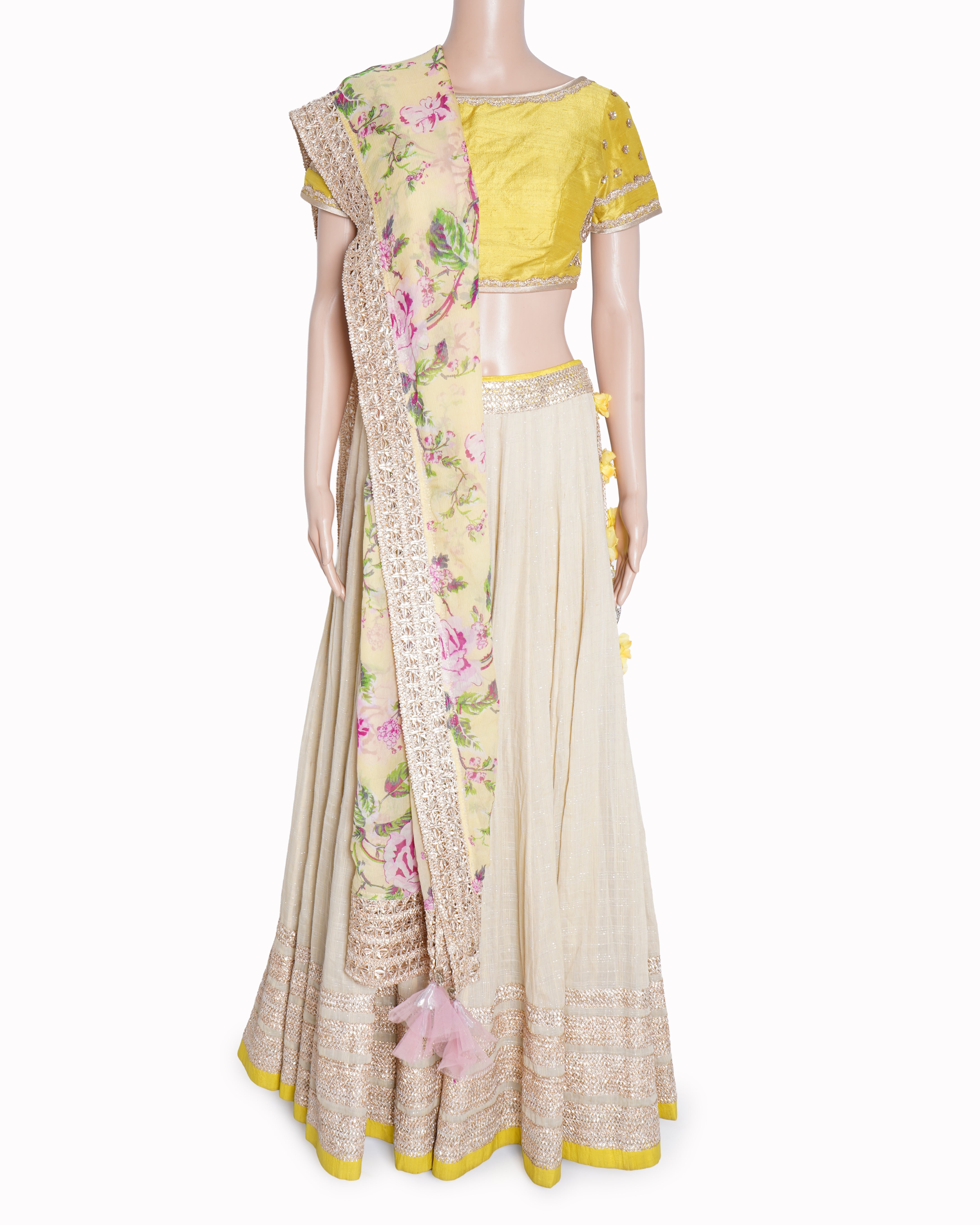 Anushree Reddy Yellow and Beige Lehenga Set
