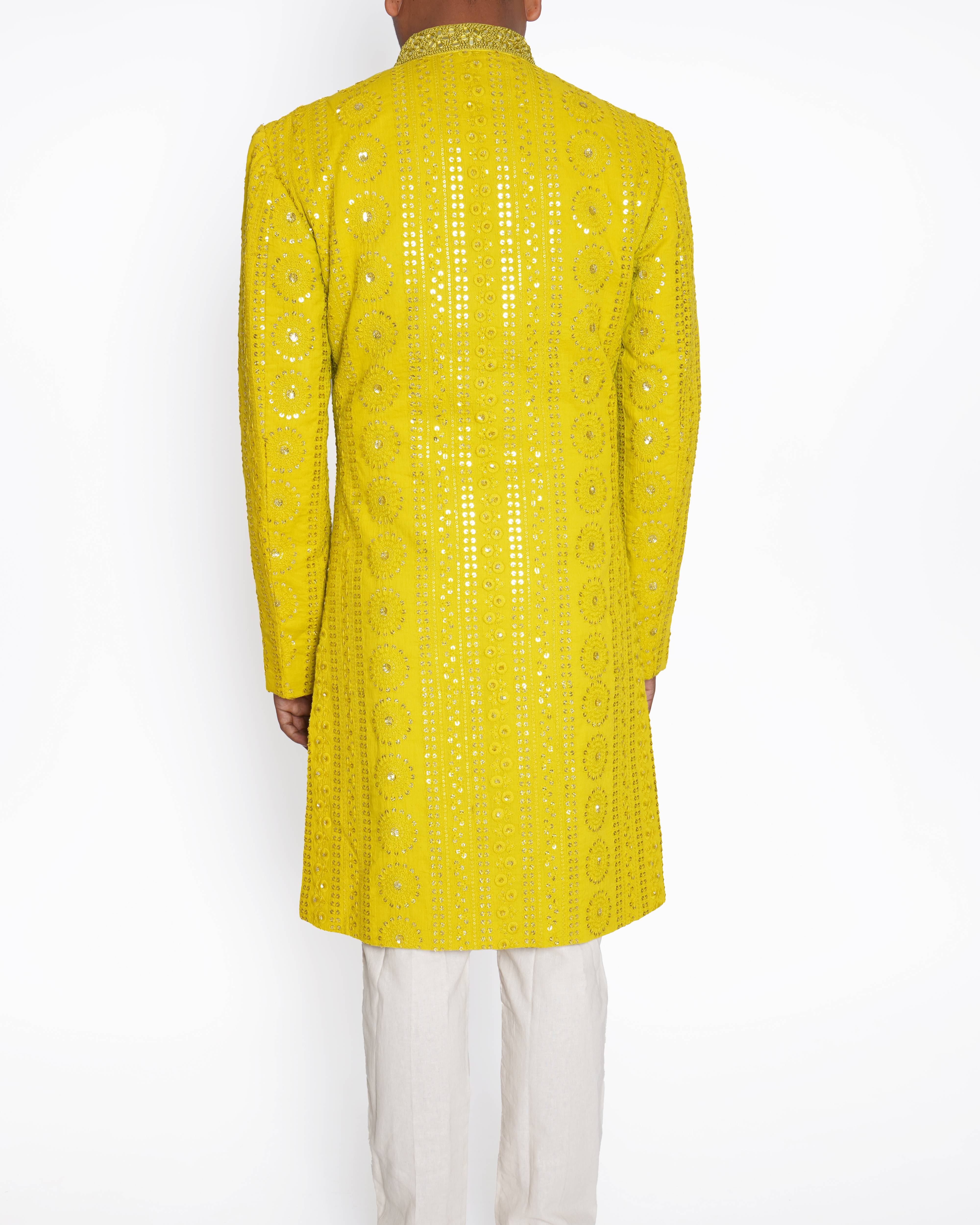 New Vikram phadnis Lime Yellow shervani set of 3