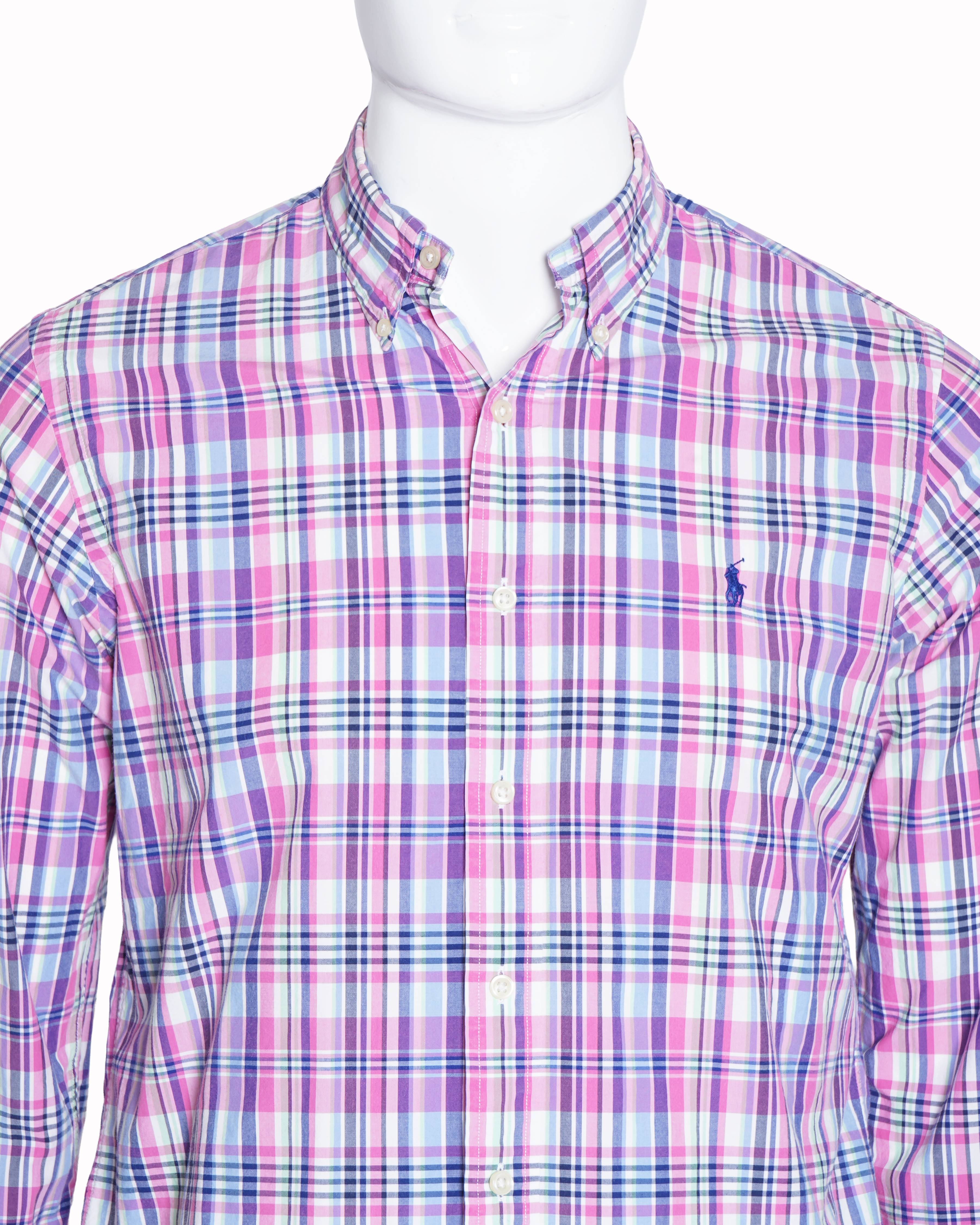 Ralph Lauren Pink & Blue Striped Full Sleeve Men’s Shirt