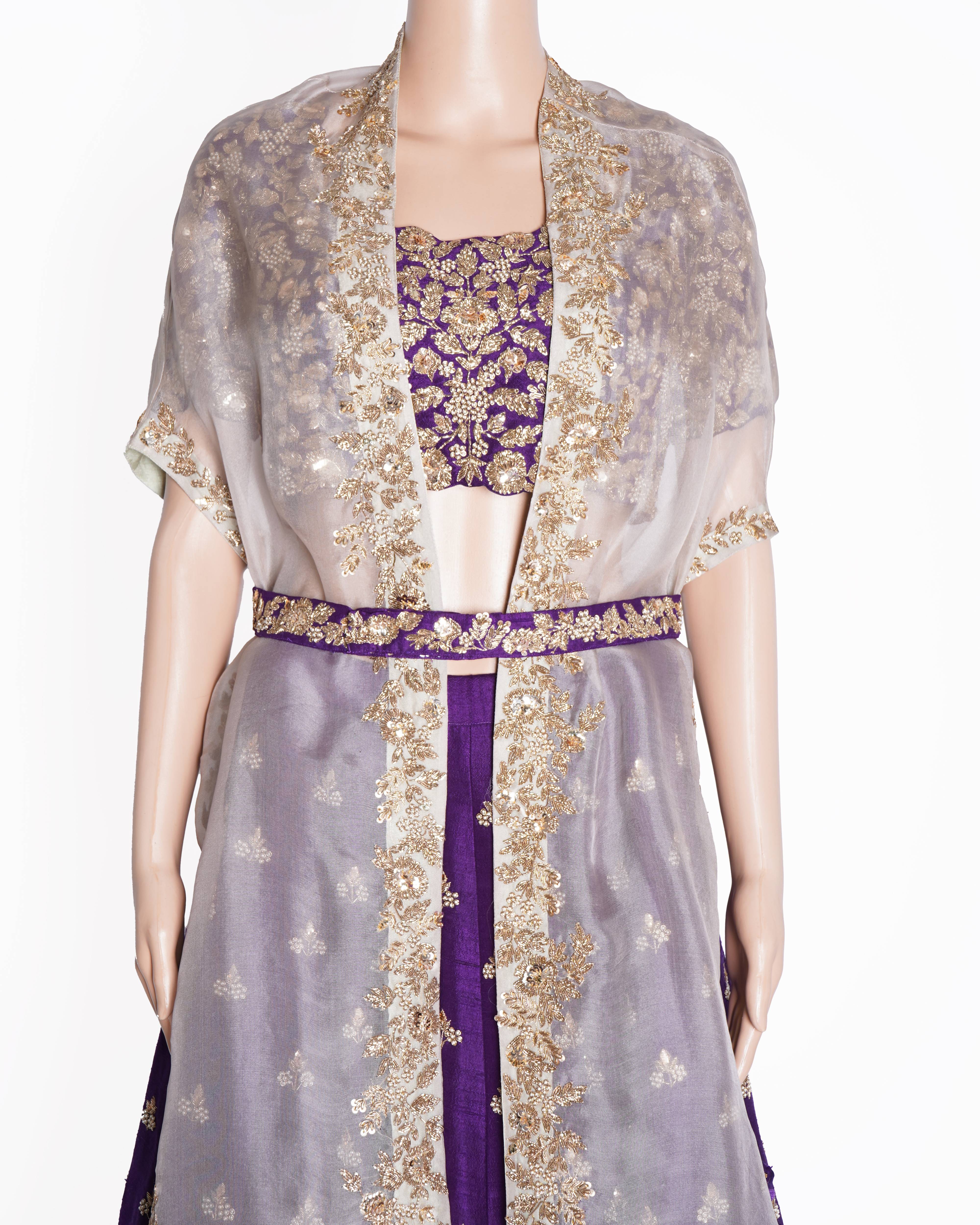 Prisho purple embroidered 5 piece lehenga set